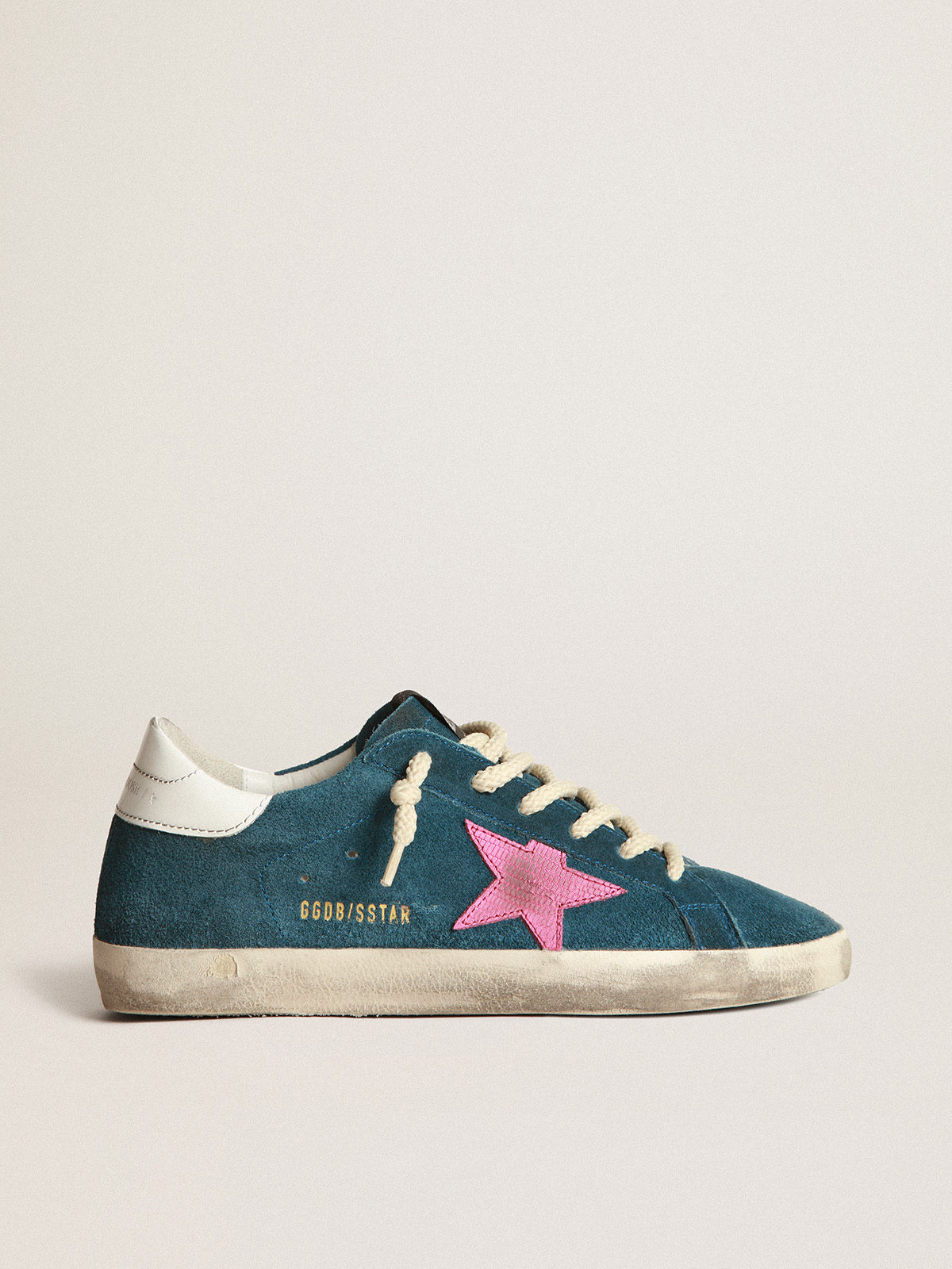 Super-Star sneakers in blue suede with a pink star | Golden Goose