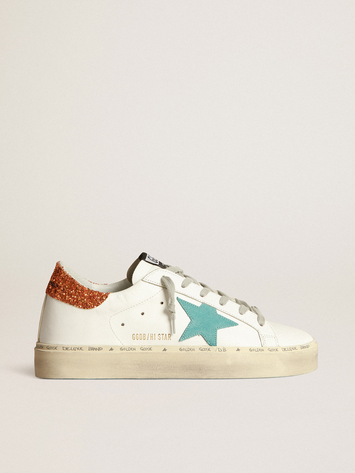 Golden goose hi star distressed hot sale glittered leather and suede sneakers