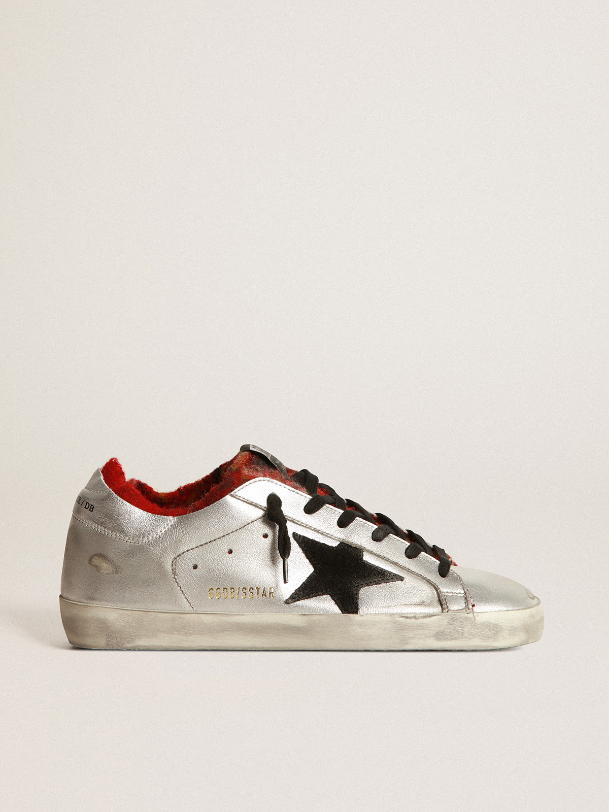 Silver-laminated Super-Star sneakers with tartan interior | Golden Goose