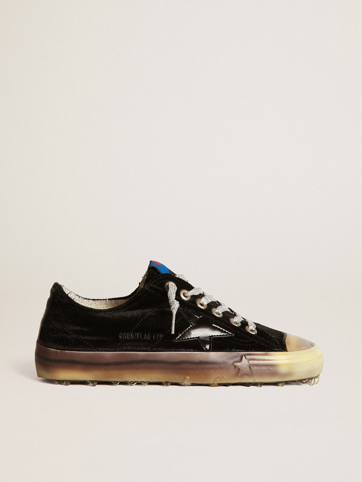 V-Star LTD sneakers in black velvet with a black laminated leather star and heel  tab | Golden Goose