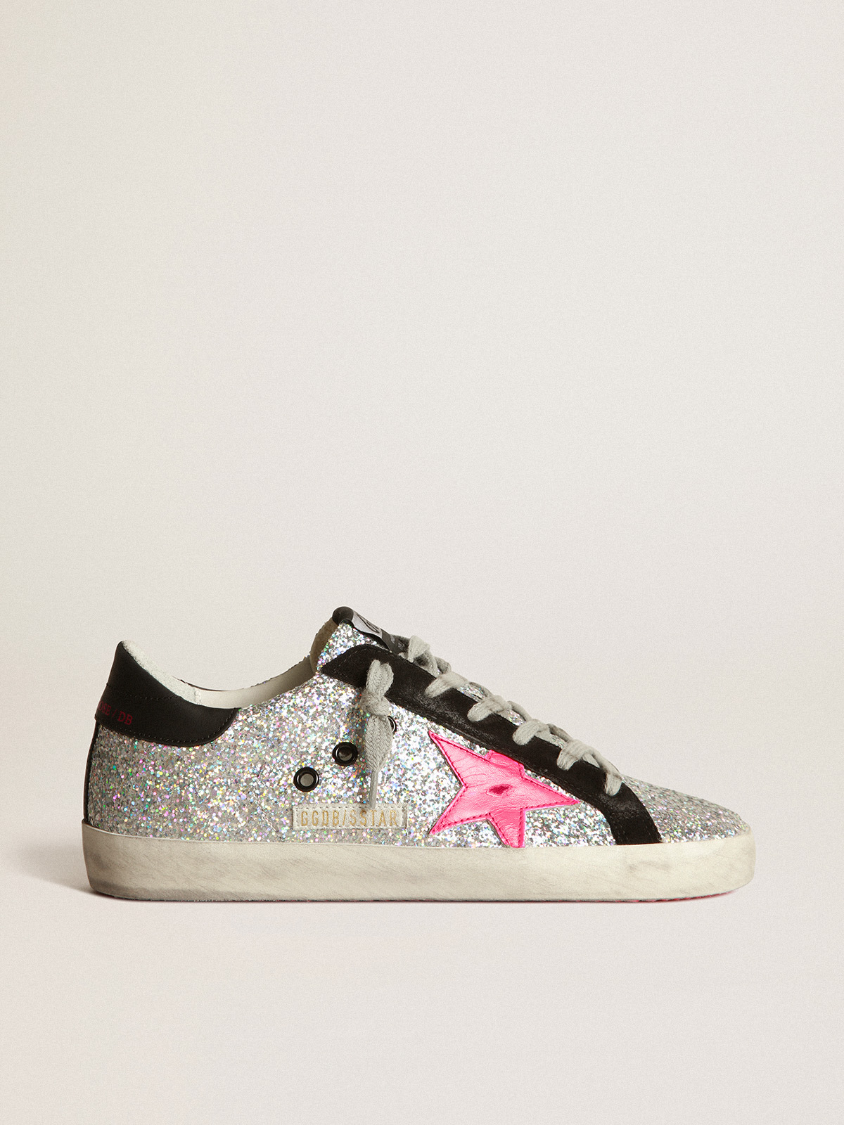 Super-Star sneakers with glitter upper and fuchsia star | Golden Goose