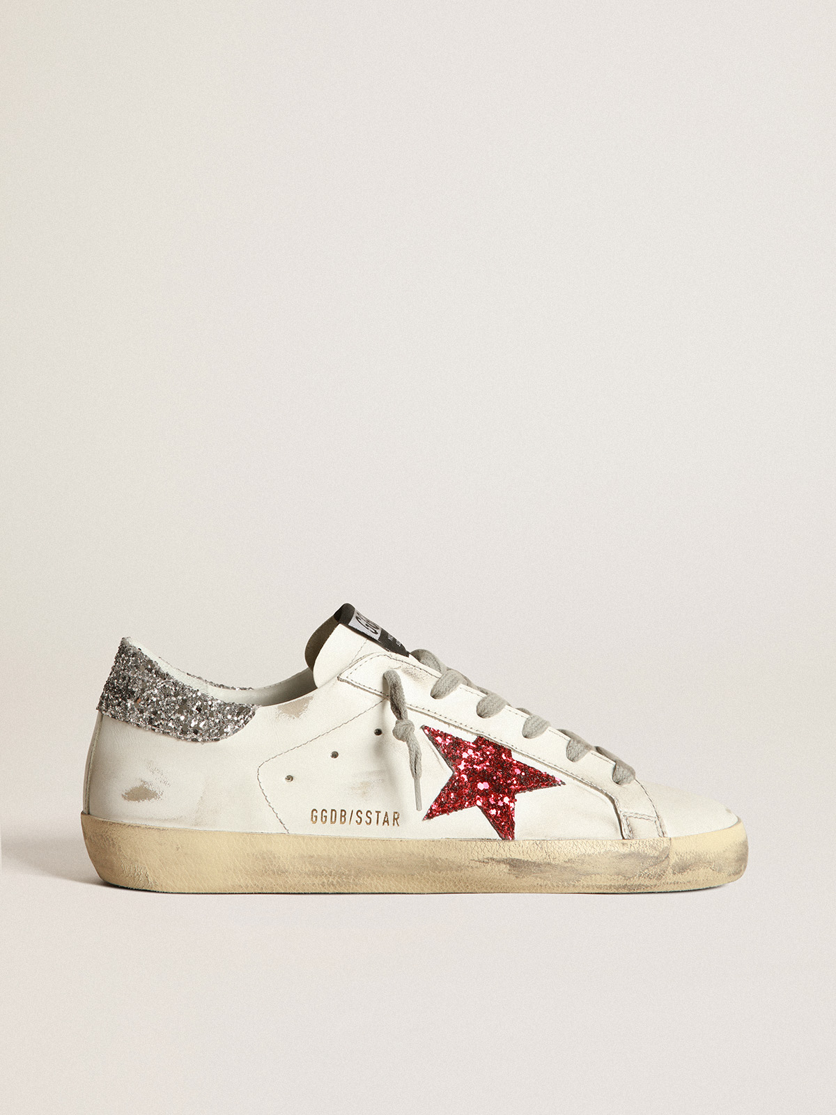 White Super-Star sneakers in leather with glittery red star