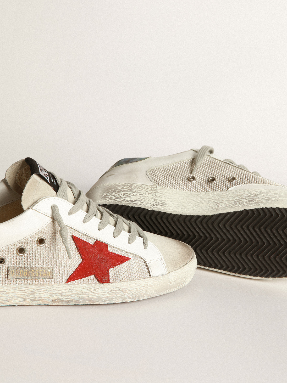 Super-Star sneakers with red suede star and camouflage-print leather heel  tab | Golden Goose
