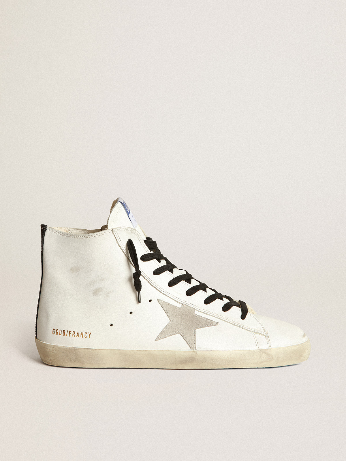 Francy sneakers in leather with suede star and blue sole | Golden
