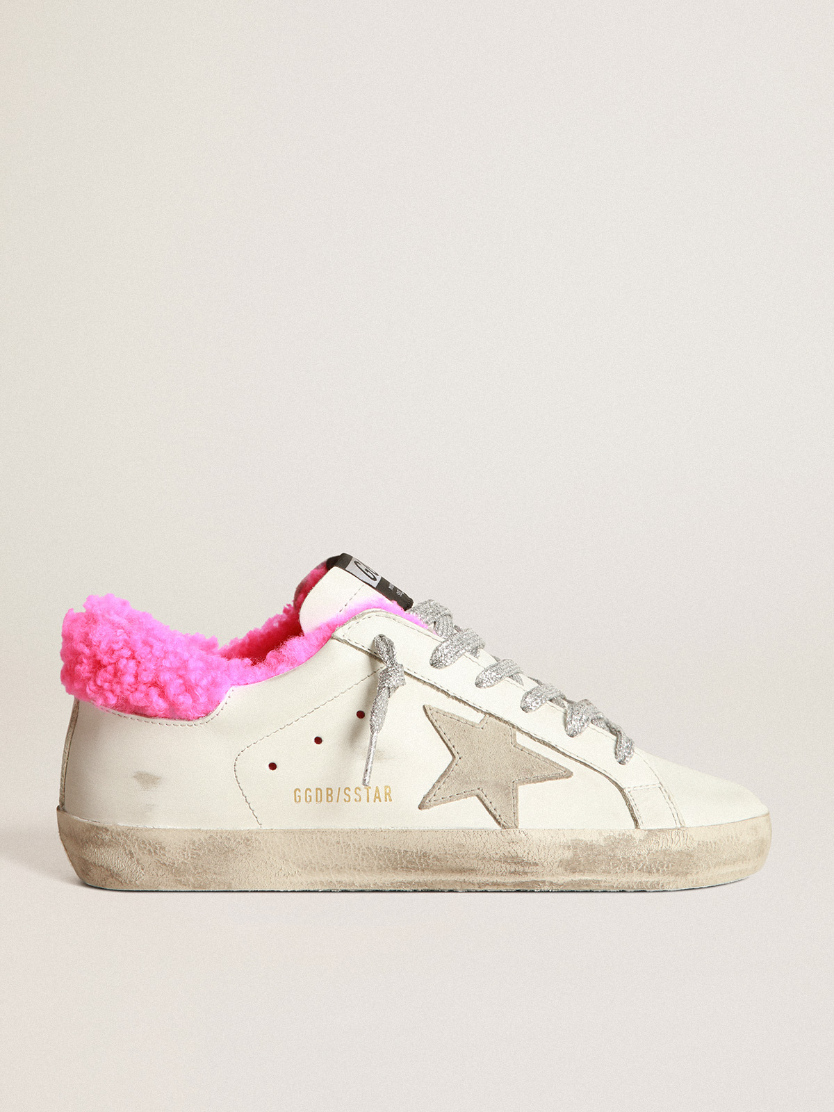 Super-Star sneakers with fuchsia shearling lining and ice-gray suede star |  Golden Goose