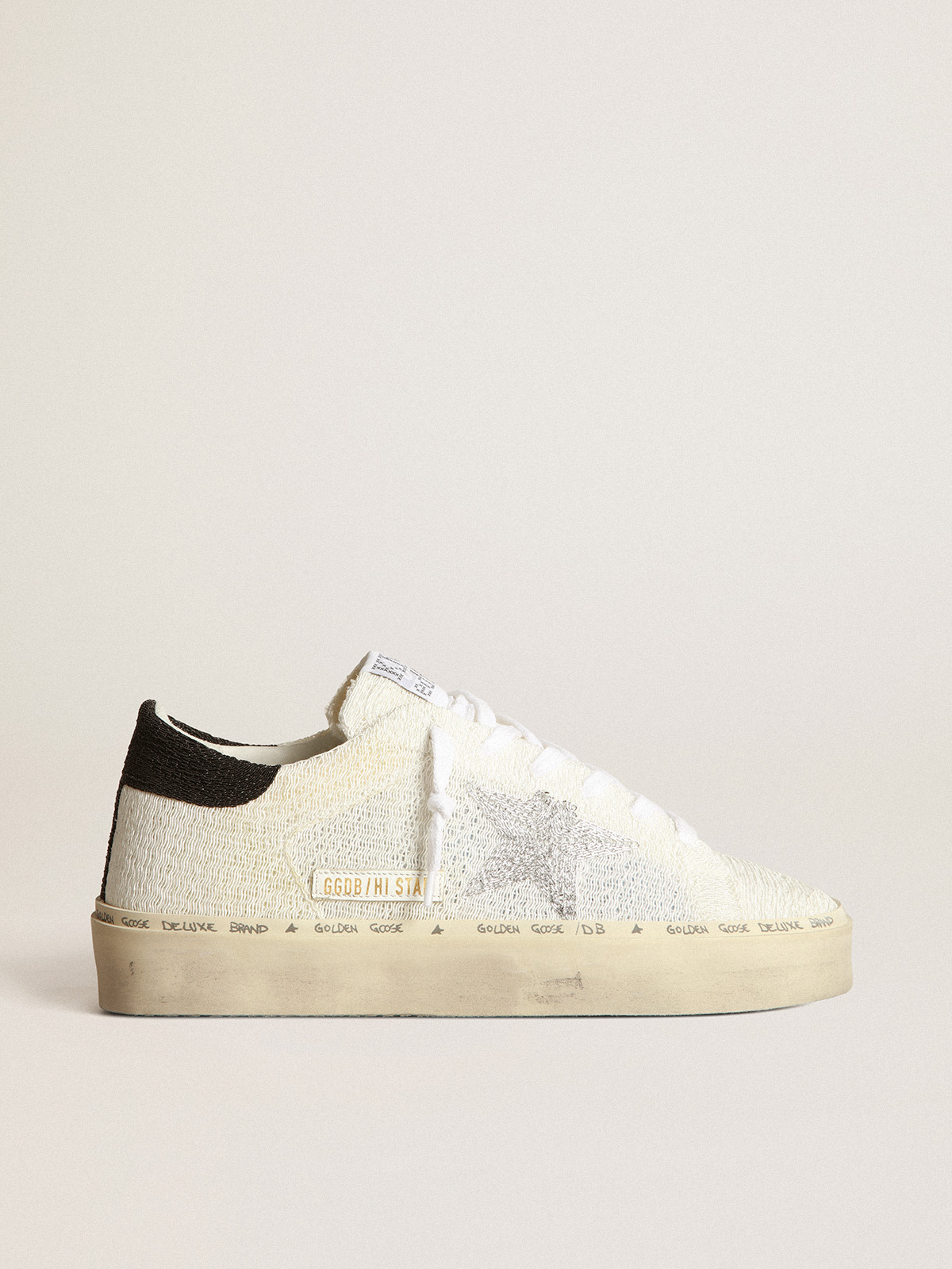 Hi Star sneakers in white knit with silver knit star and black