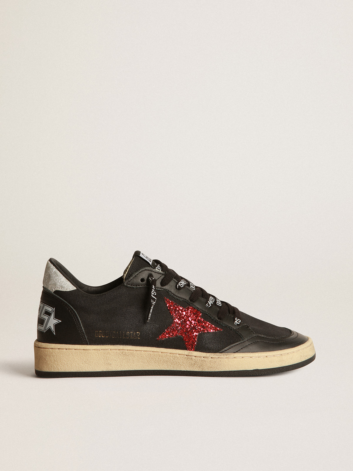 Black Ball Star sneakers with glittery purple star | Golden Goose