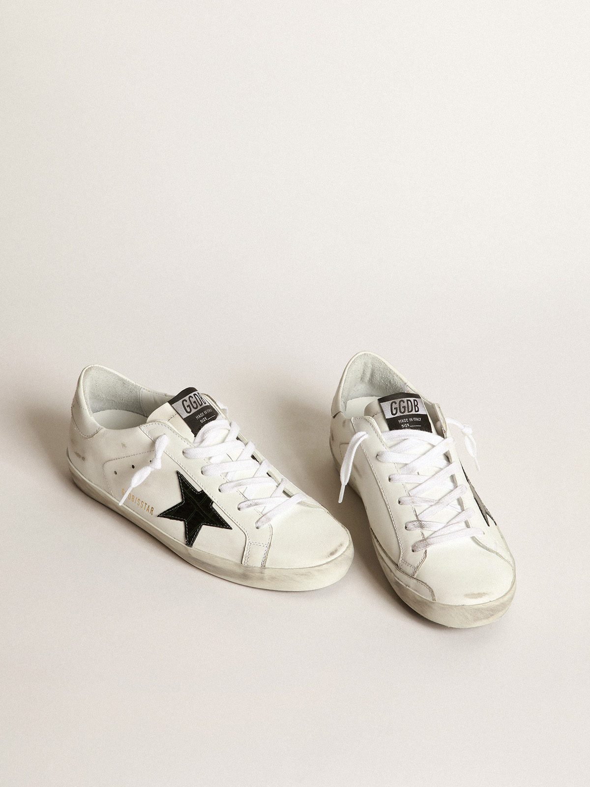Super-Star sneakers in white leather with dark green crocodile-print leather  star | Golden Goose
