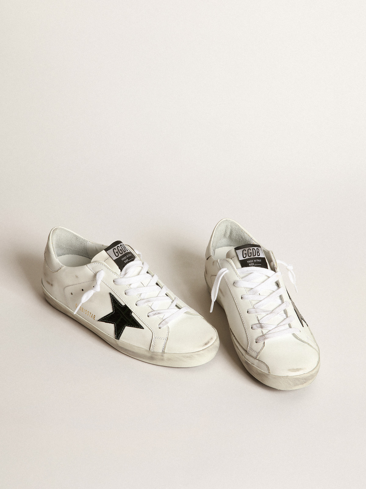 Super-Star sneakers in white leather with dark green crocodile