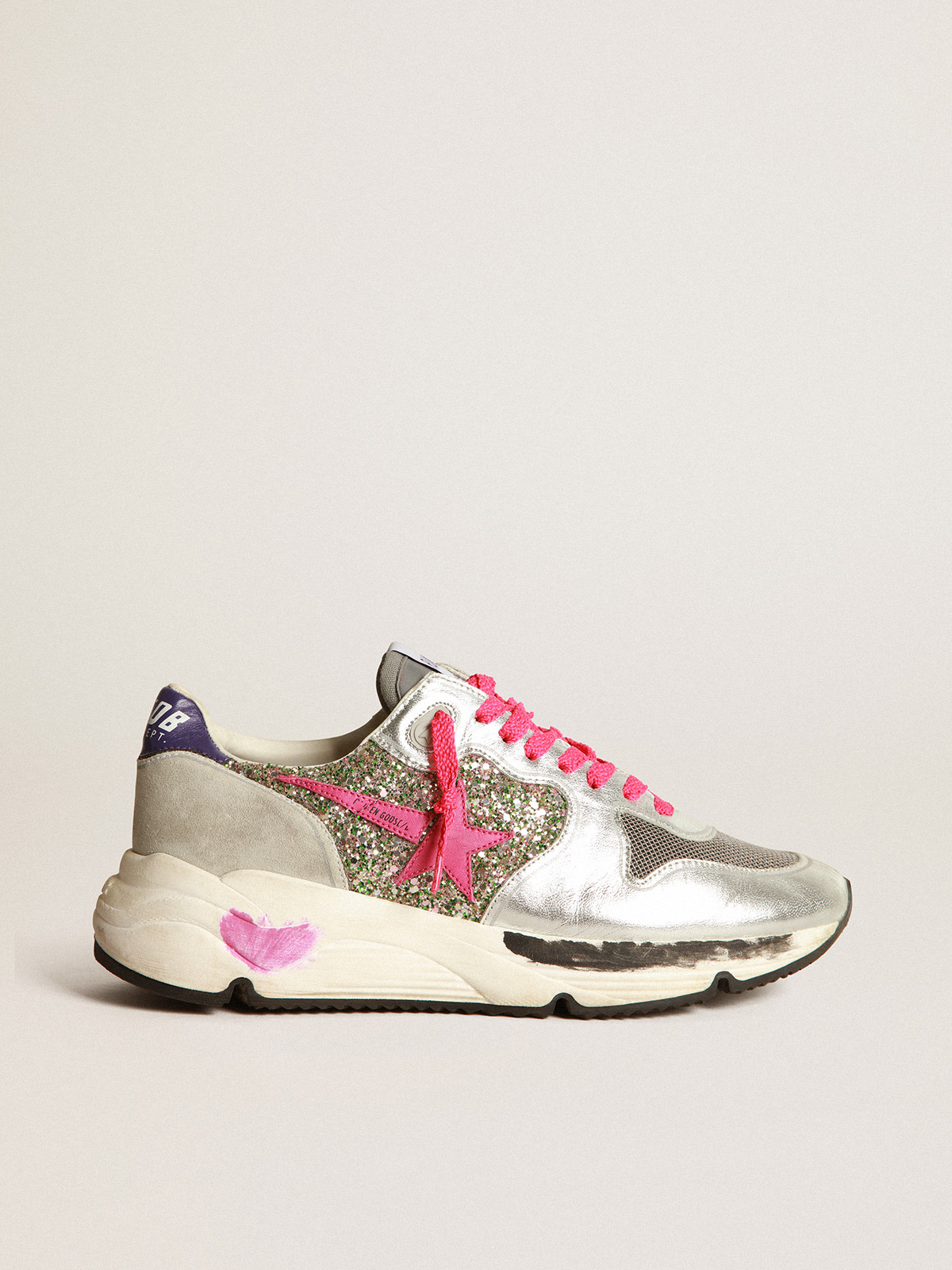 Running Sole Suede Trimmed Sneakers in Metallic - Golden Goose