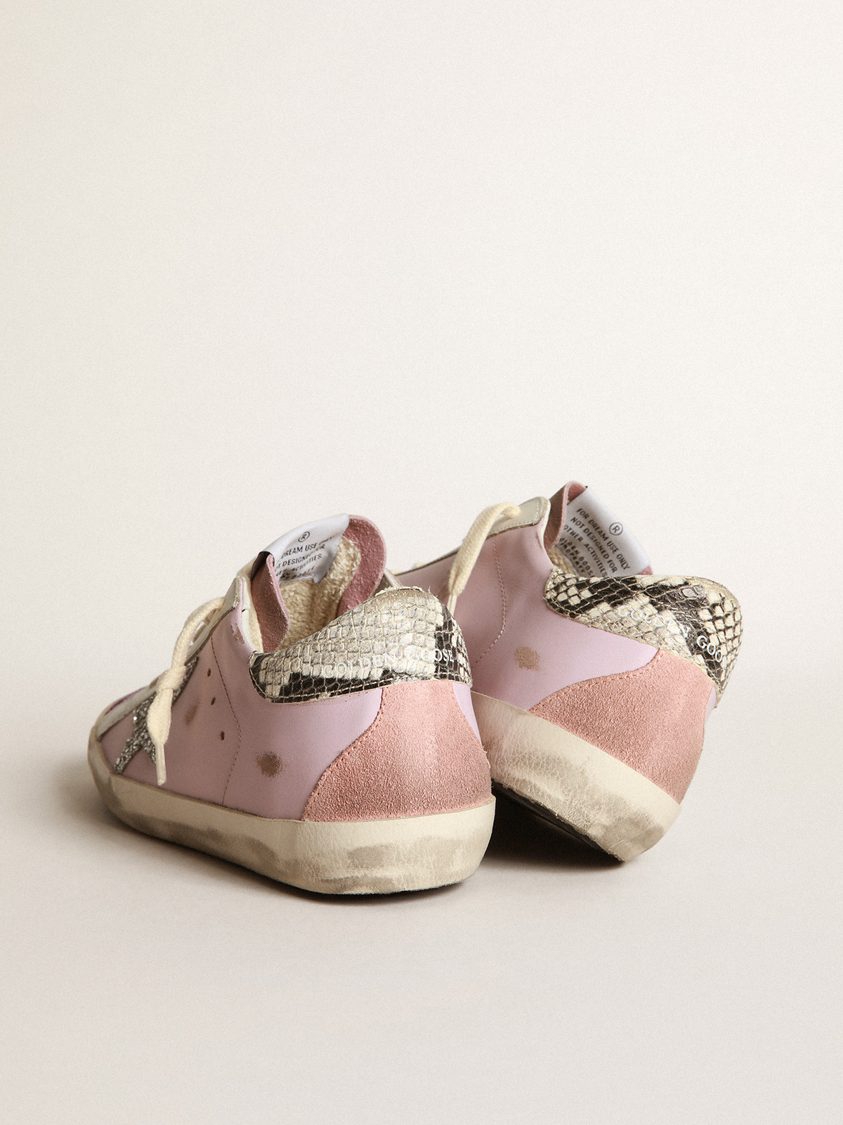 Sneakers Super Star en cuir rose avec toile paillettes