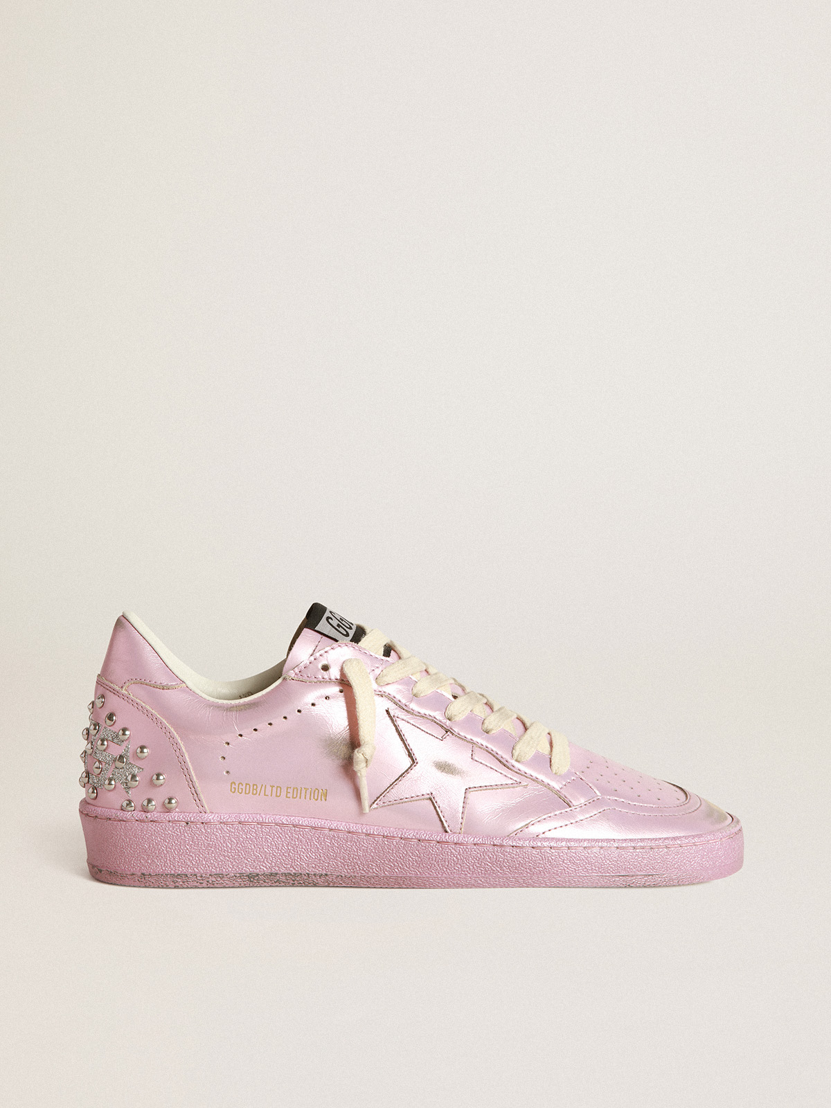 Women\'s Ball Star LAB in pink laminated leather with studs | Golden Goose
