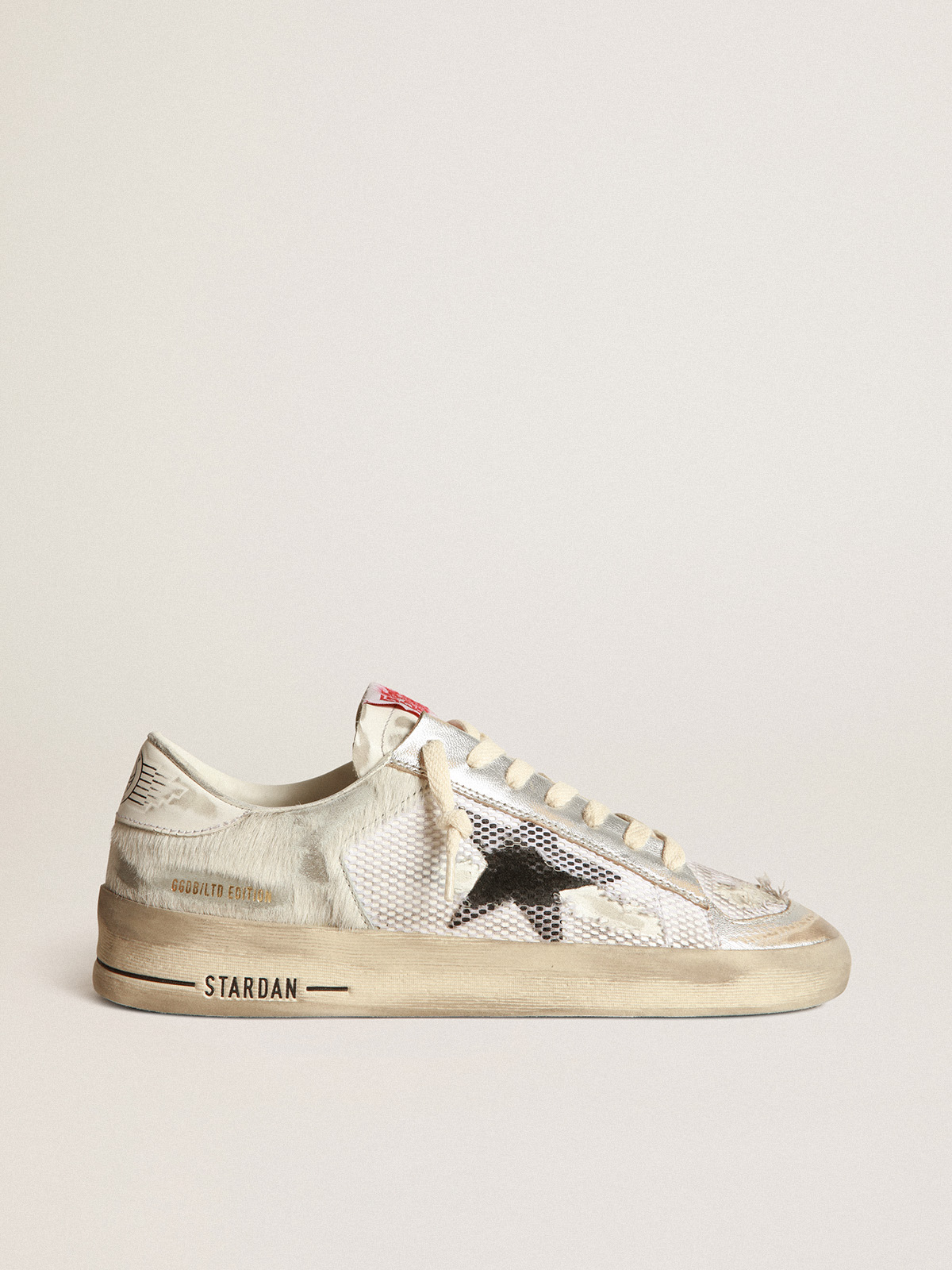 Stardan LAB sneakers in white pony skin and leather with black suede star |  Golden Goose