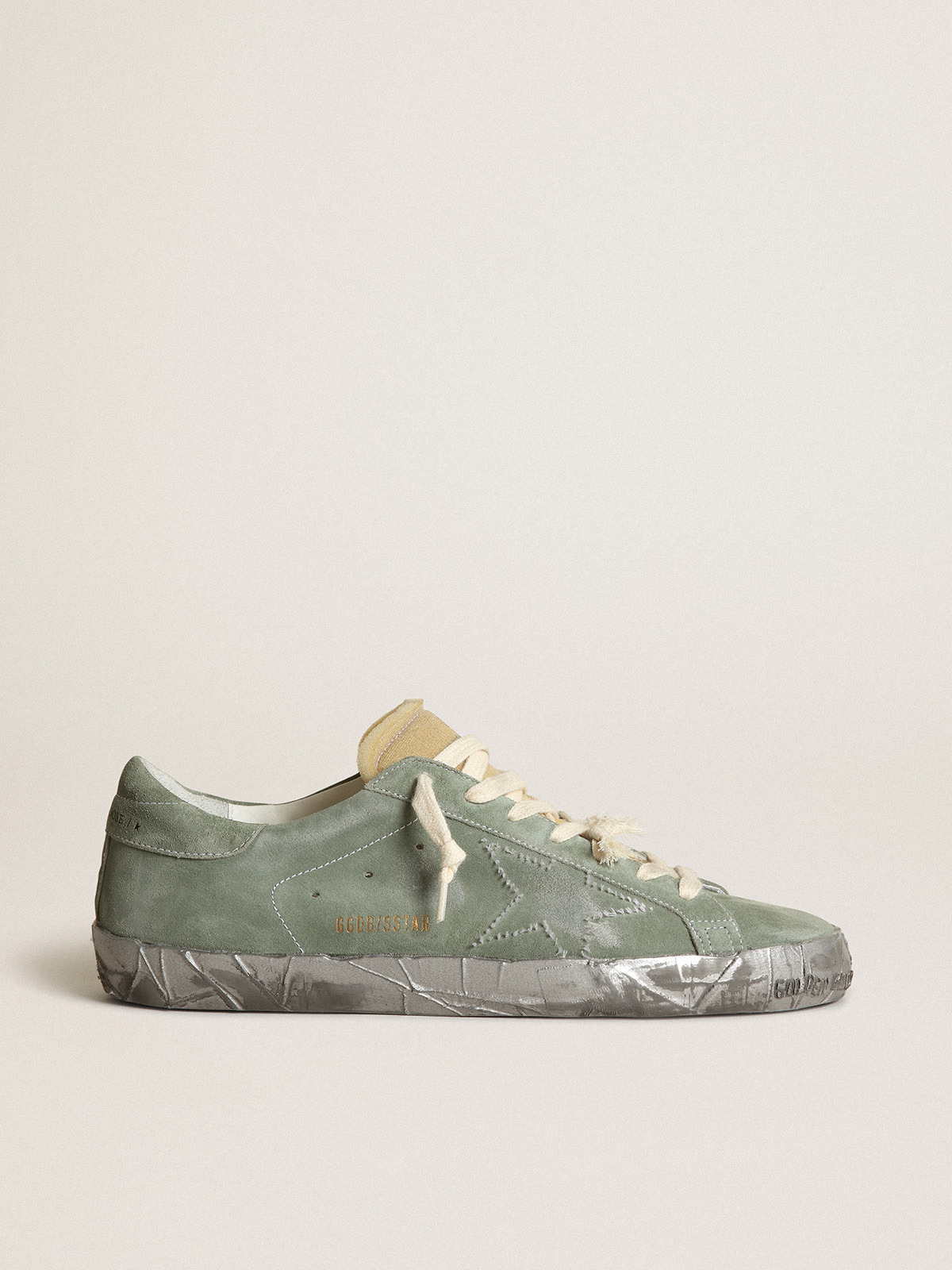 Super-Star LAB sneakers in military-green suede with mismatched