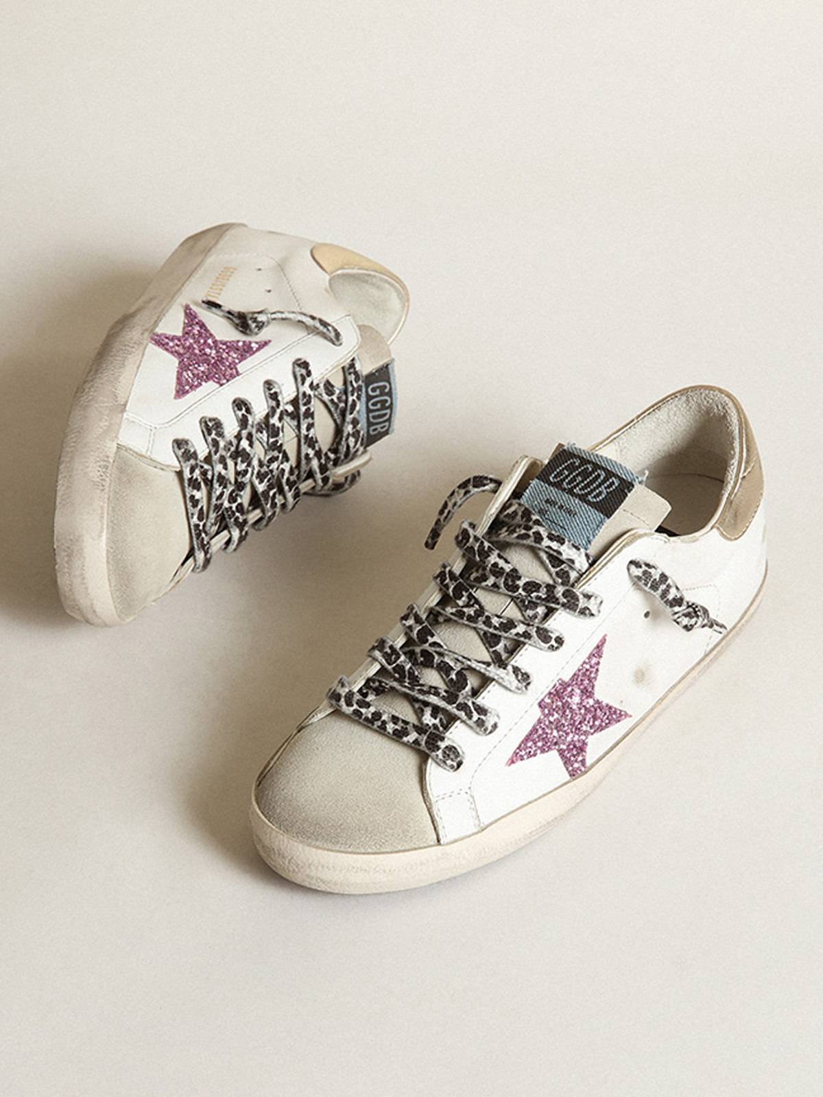 Golden Goose - Super-Star with Gold Star and Black Glitter Heel Tab, Woman, Size: 38