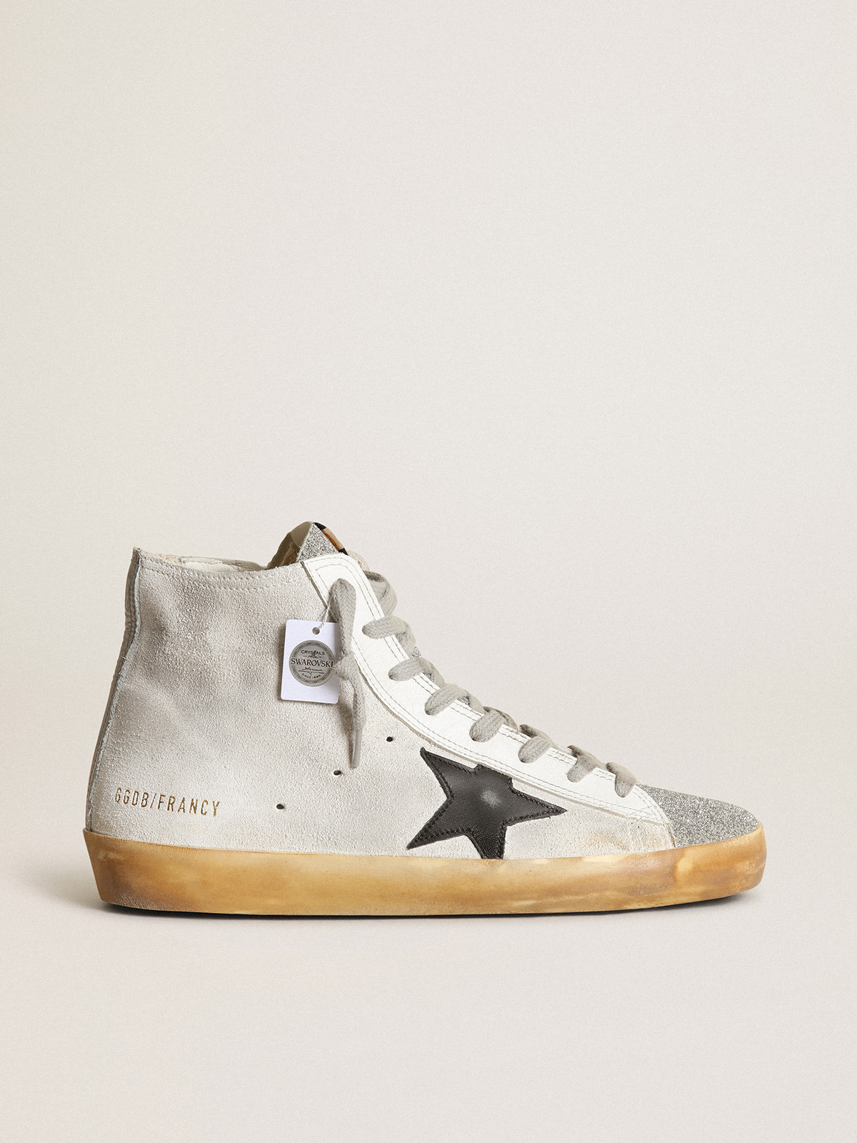 Women\'s Francy in white suede with black leather star | Golden Goose
