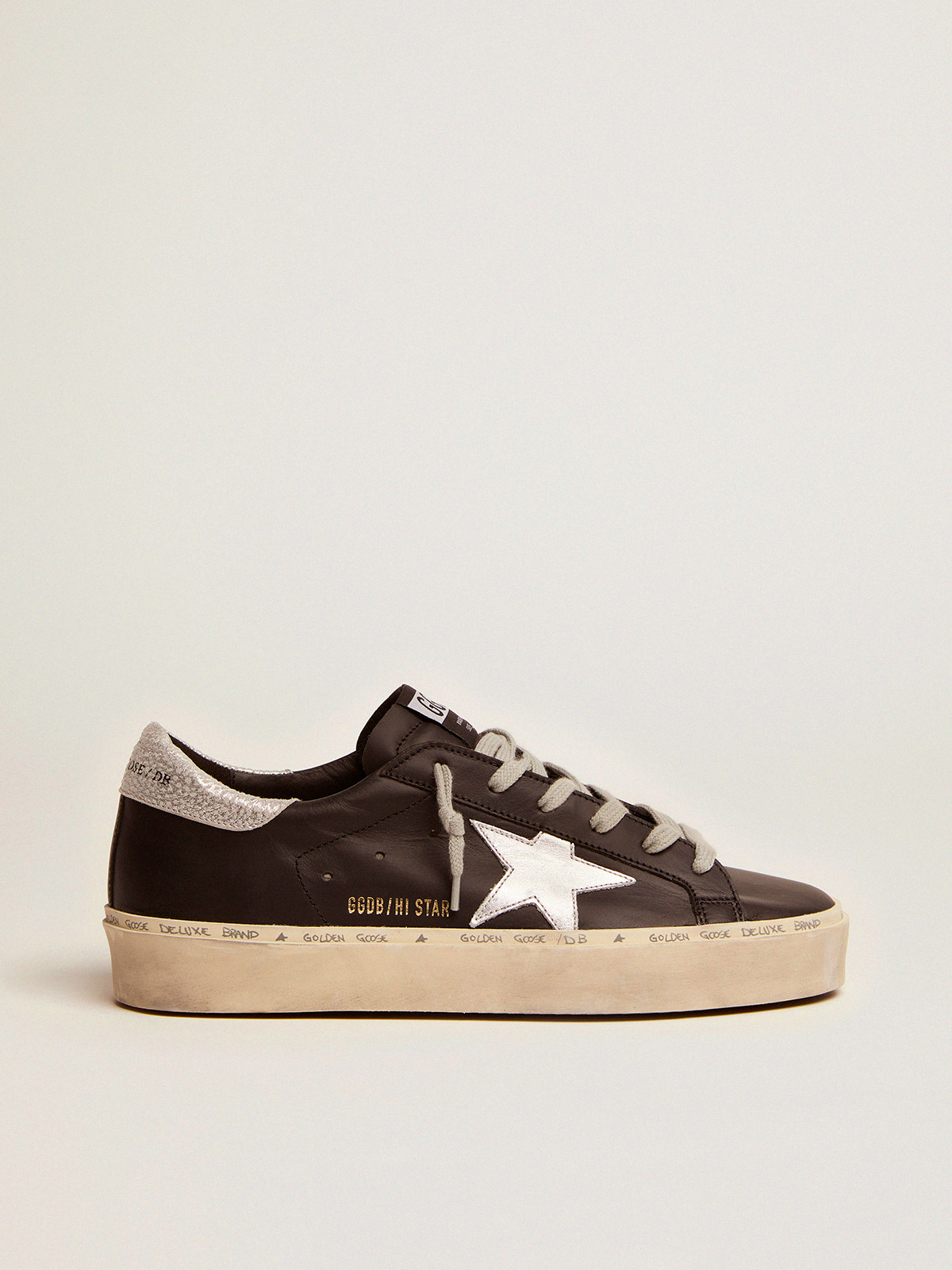 Women's Hi Star in black leather with silver laminated leather