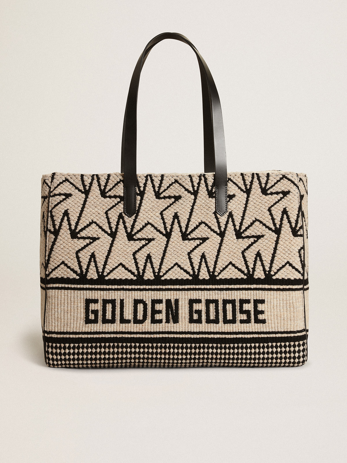 Men's duffle bag in milk-white jacquard wool and black lettering