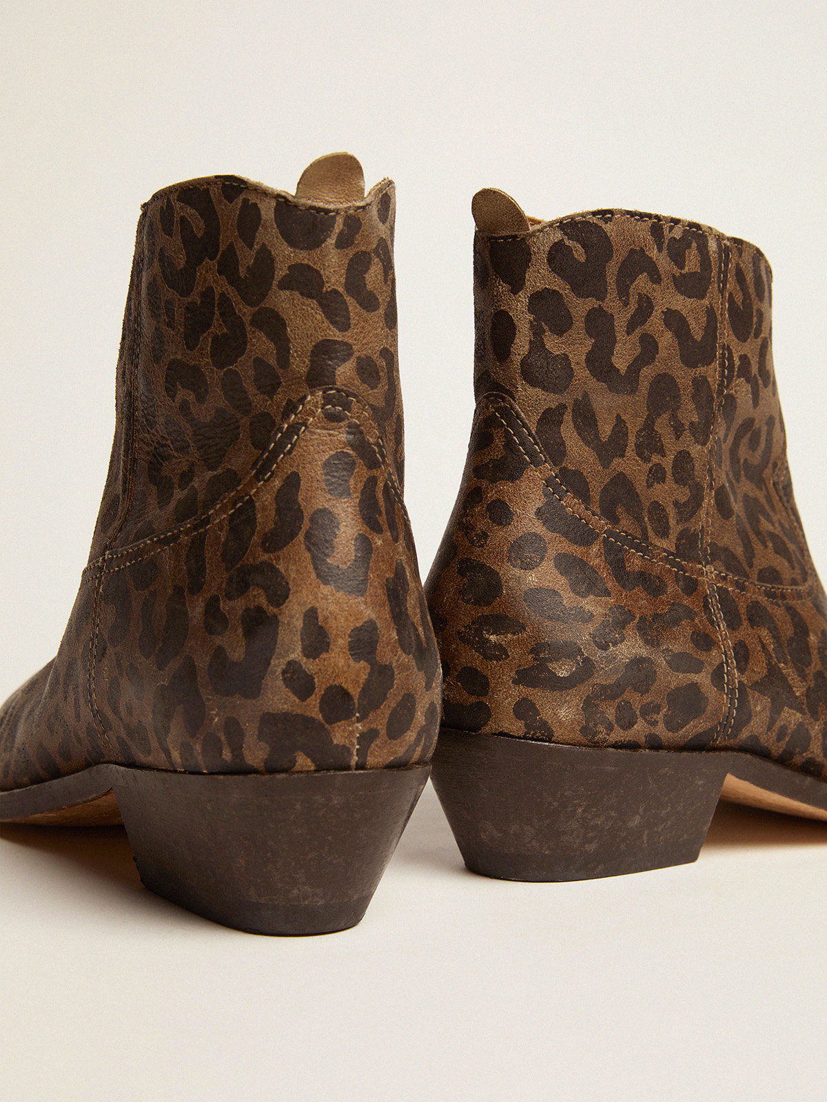 Women s leather ankle boots with leopard print Golden Goose