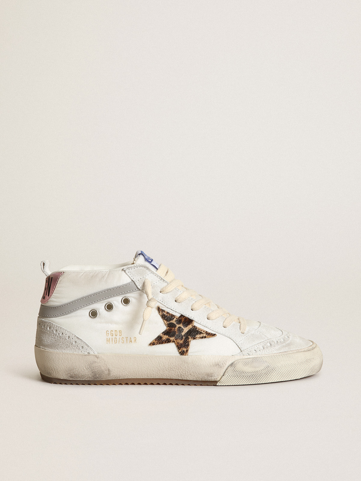 Women\'s Mid Star LTD in white nylon with leopard print pony skin star |  Golden Goose