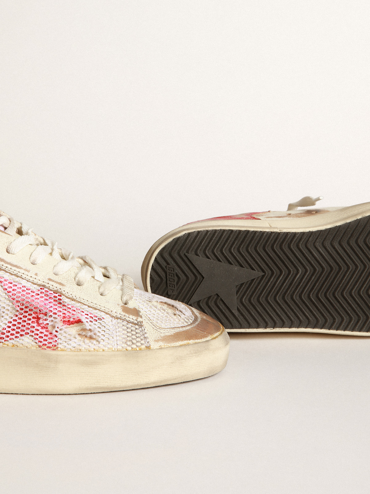 Stardan LAB sneakers in white leather and mesh with red laminated leather  star | Golden Goose