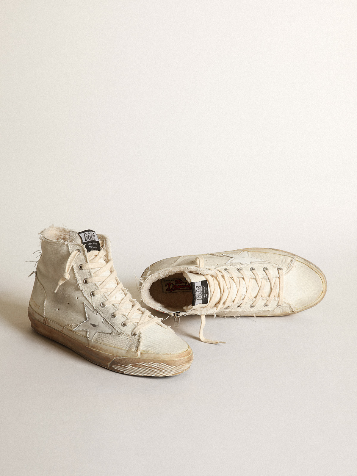 Francy sneakers in ivory canvas with white leather star | Golden Goose
