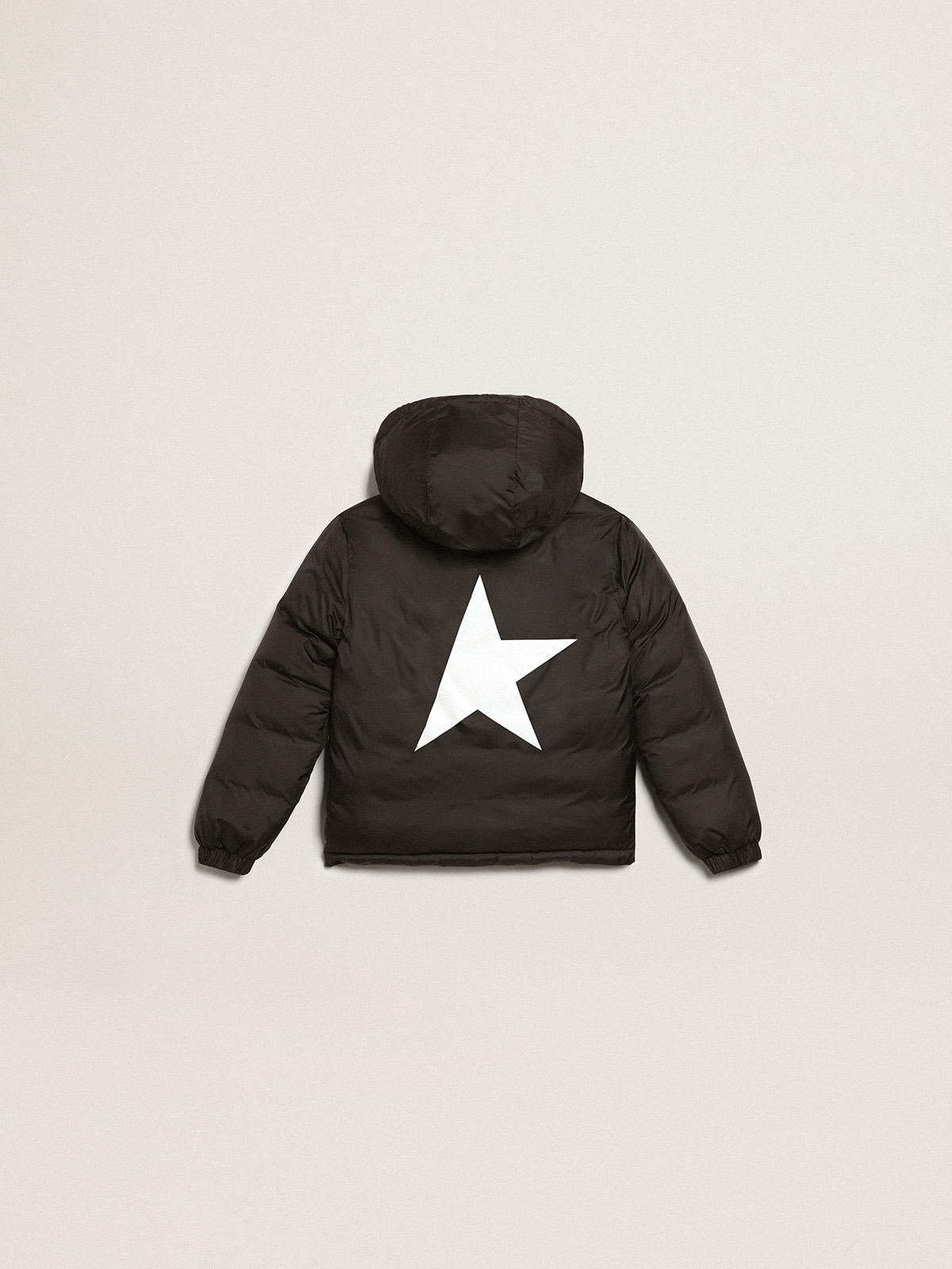 Black jacket with hood and maxi star on the back Golden Goose