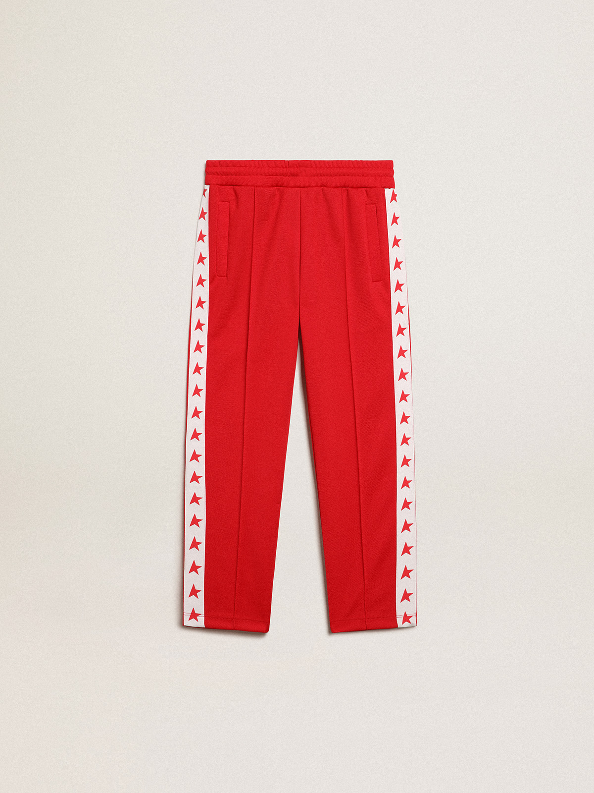 Red sweats best sale with white stripe