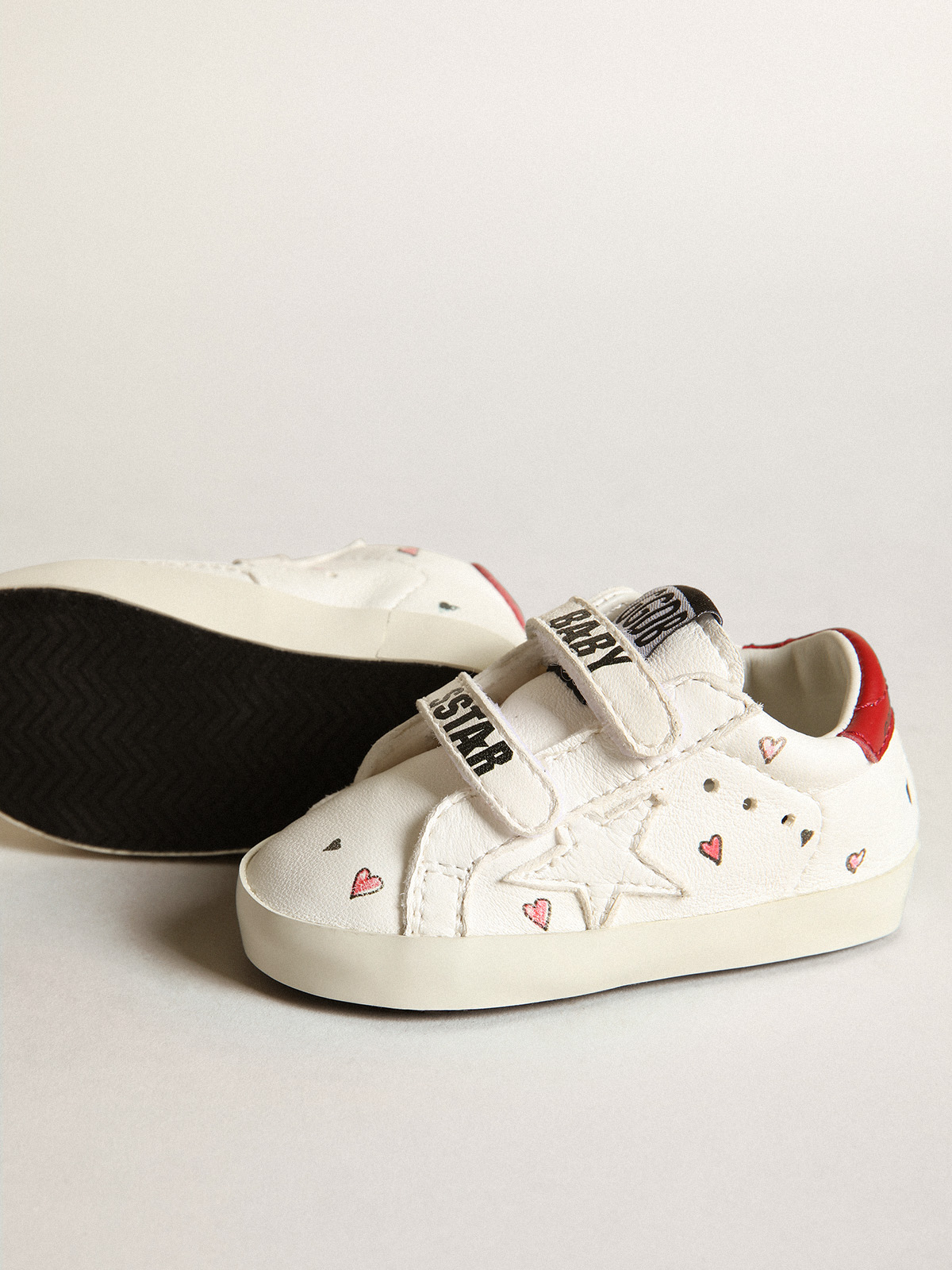 leder Borger international Baby School sneakers with white nappa leather star and red leather heel tab  | Golden Goose