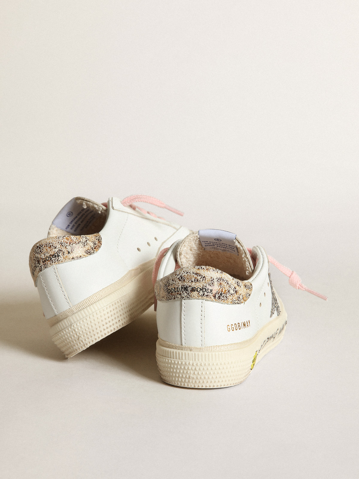 Young May with silver glitter star and leopard print heel tab | Golden Goose
