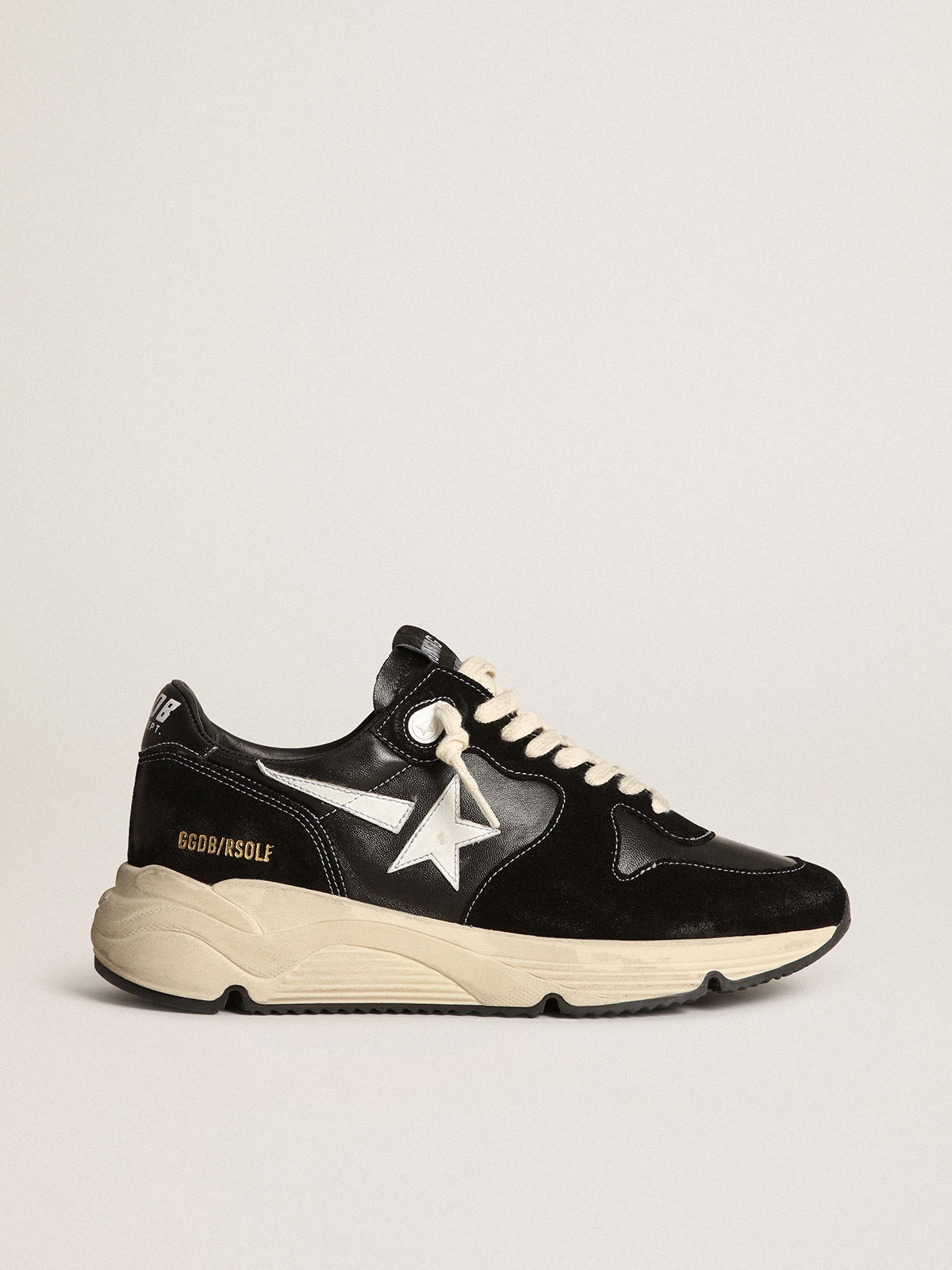 Men\'s Running Sole in black nappa leather and suede with a white star |  Golden Goose