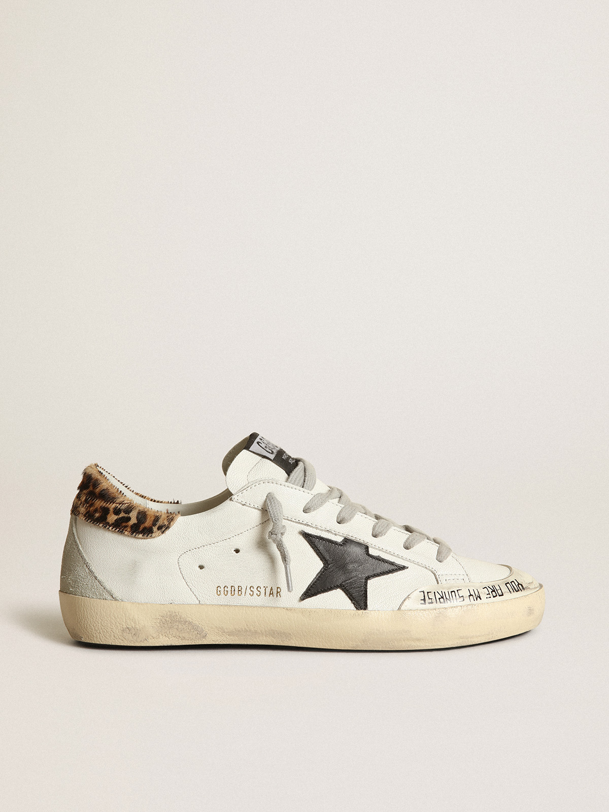 Super-Star with black leather star & leo-print pony skin heel tab 