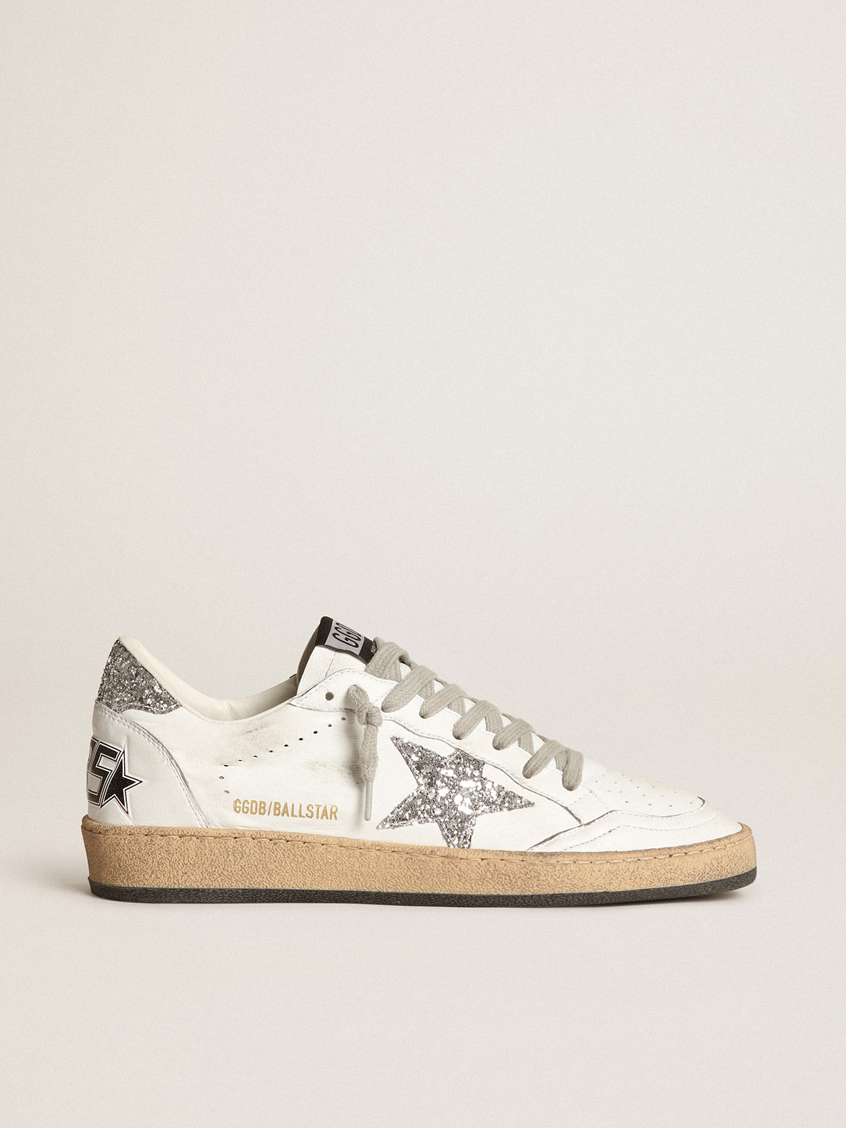 Golden Goose - Super-Star with Silver Star and Brown Glitter Heel Tab, Woman, Size: 37