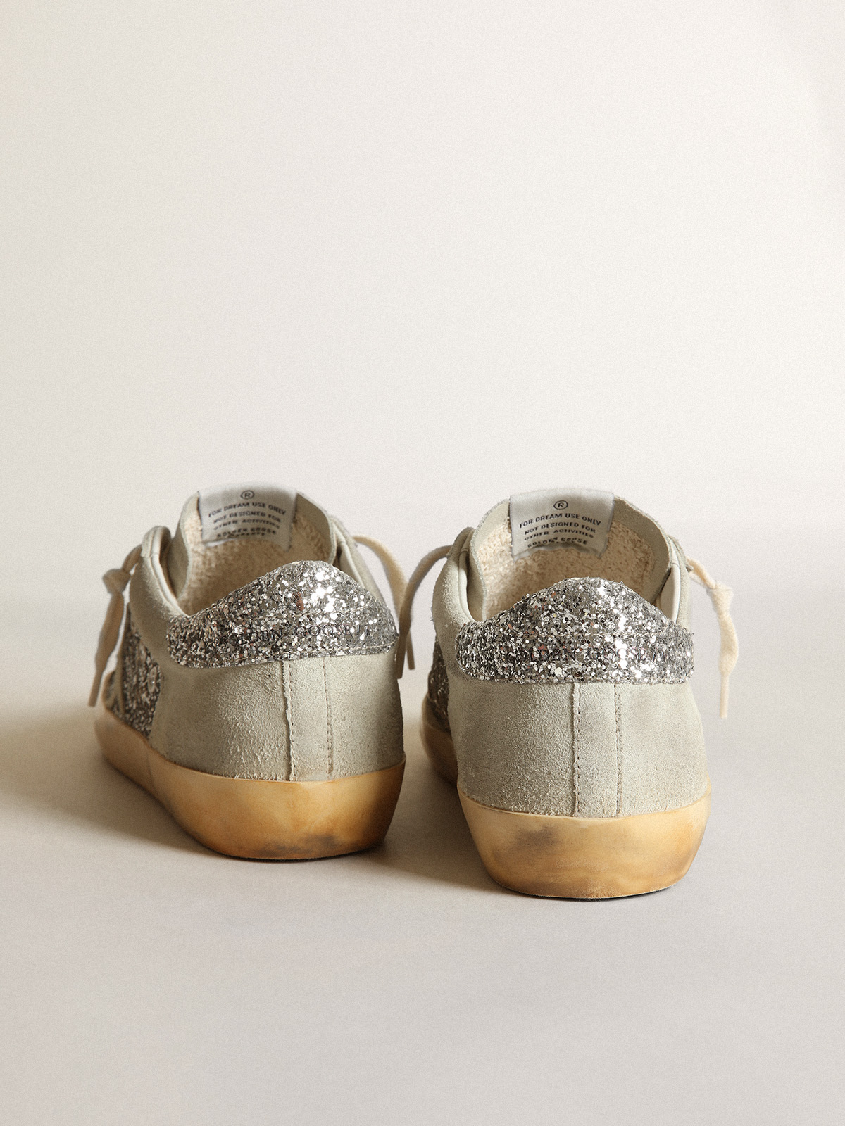 Super-Star with gold glitter star and ice-gray suede inserts