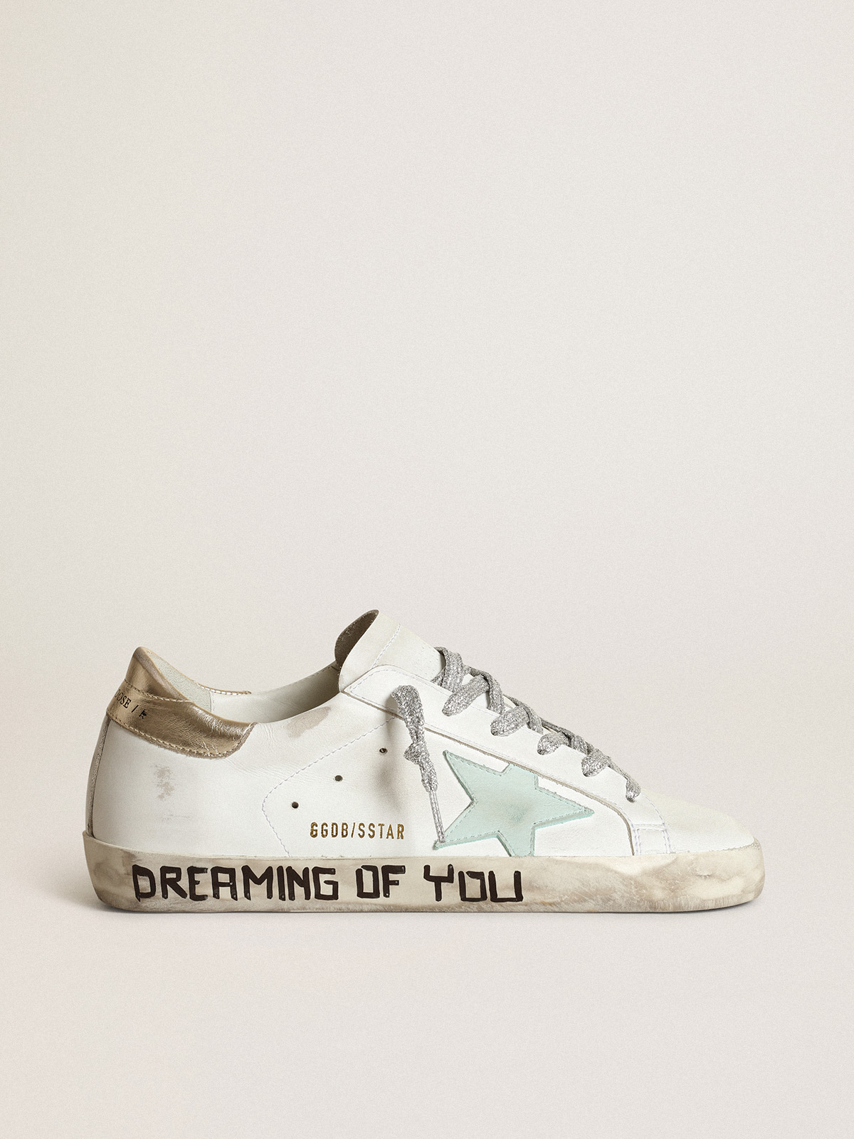 Super-Star LTD with an aquamarine star and platinum heel tab | Golden Goose
