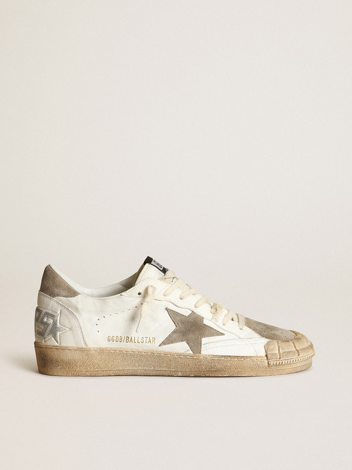 Men\'s Ball Star LTD sneakers in white nappa leather with dove-gray suede  star and heel tab | Golden Goose
