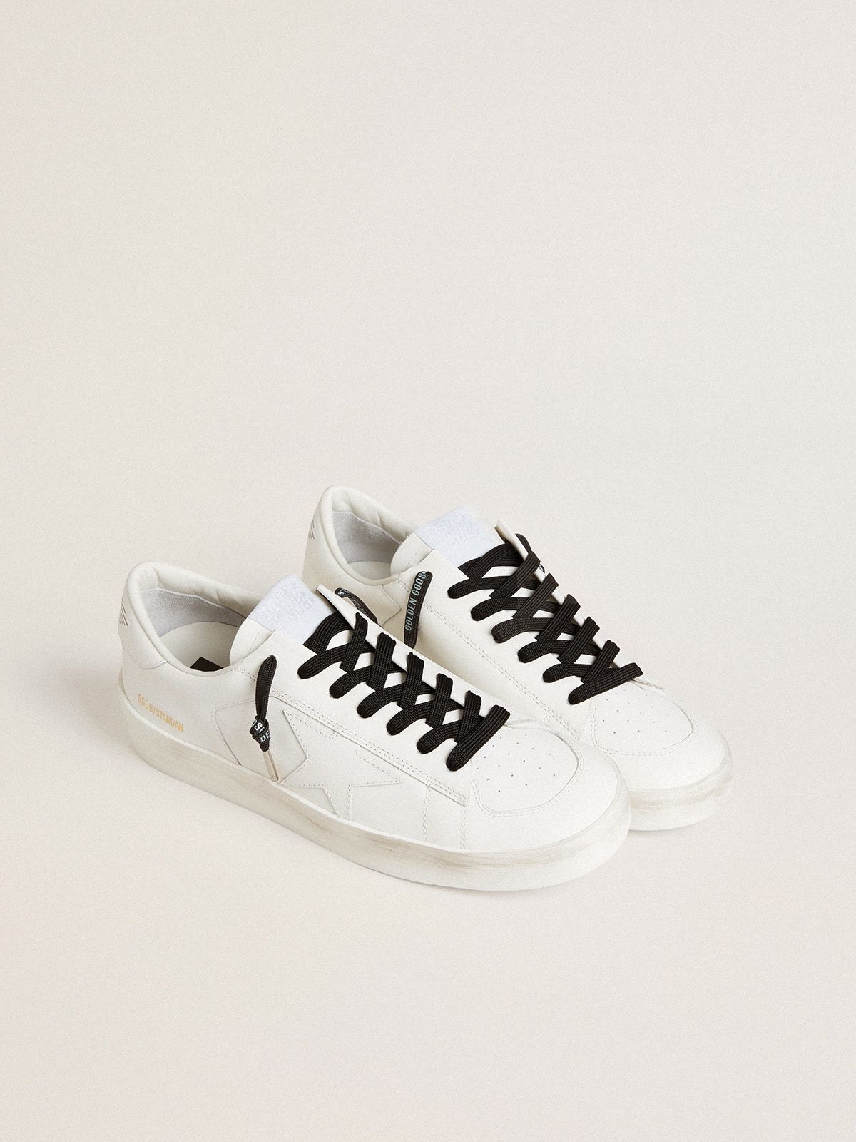 Black cotton laces with contrasting silver-colored logo | Golden Goose