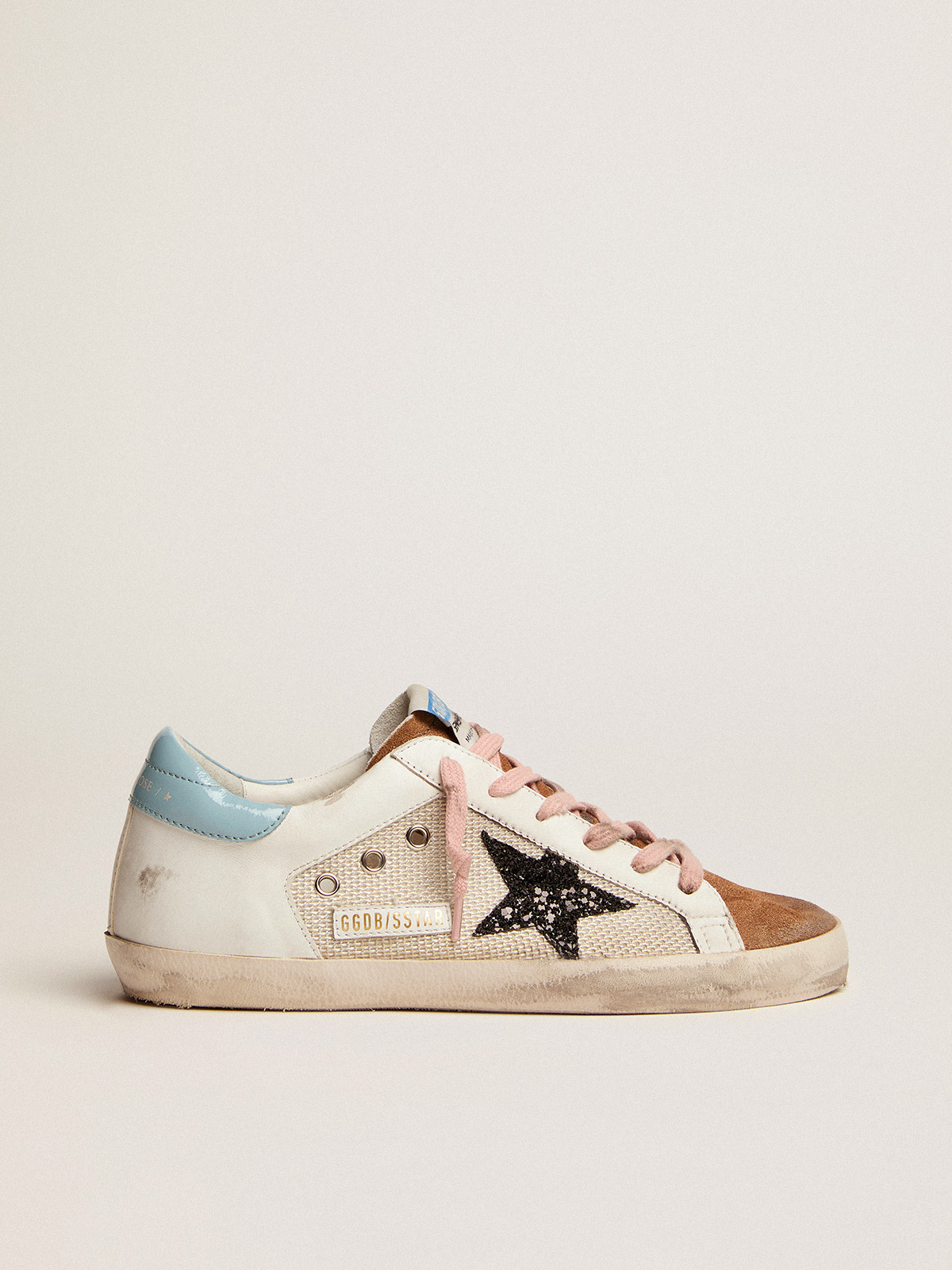 Canvas superstar sneakers in store leather with glittery star