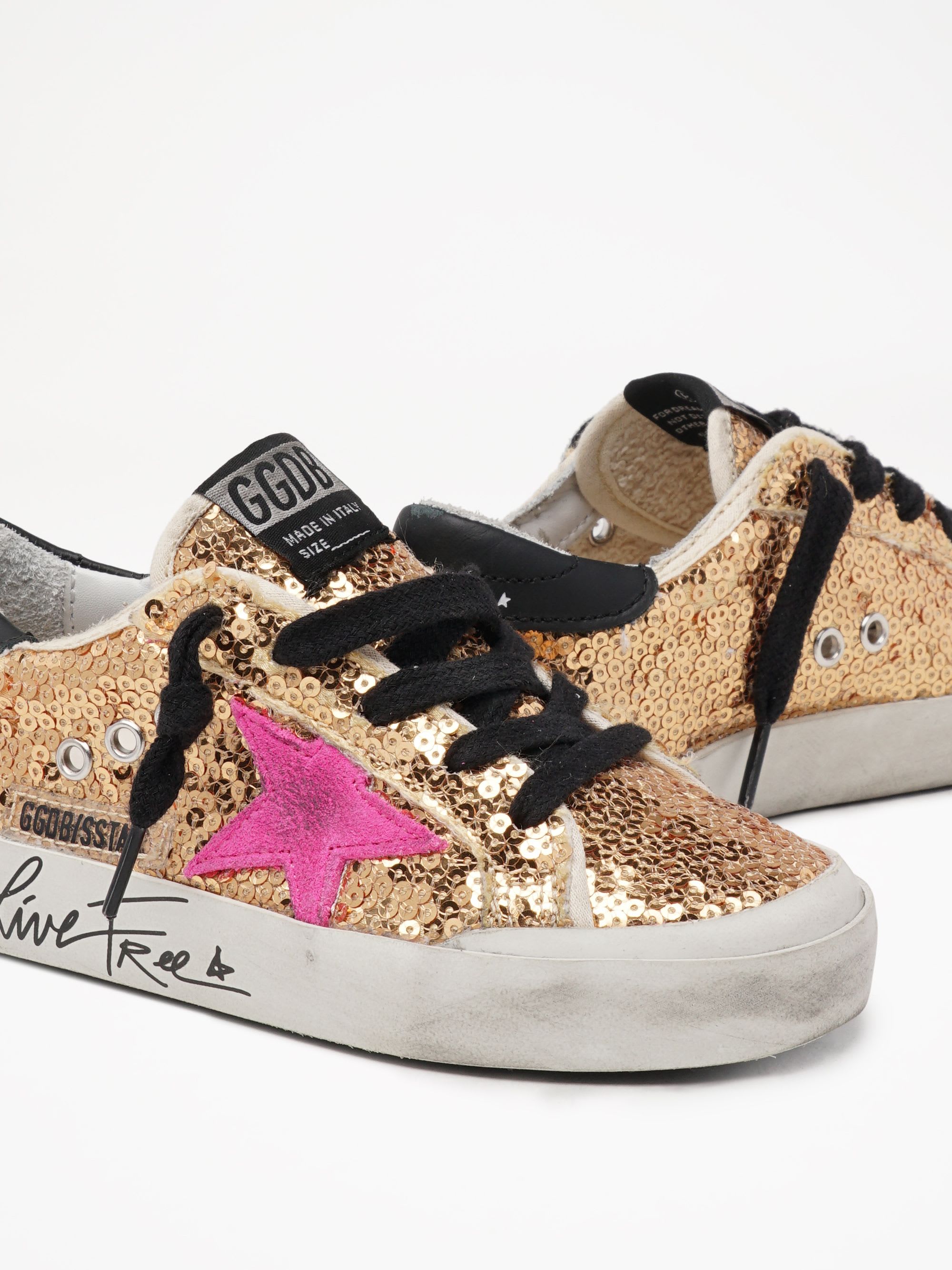 Gold golden goose on sale sneakers