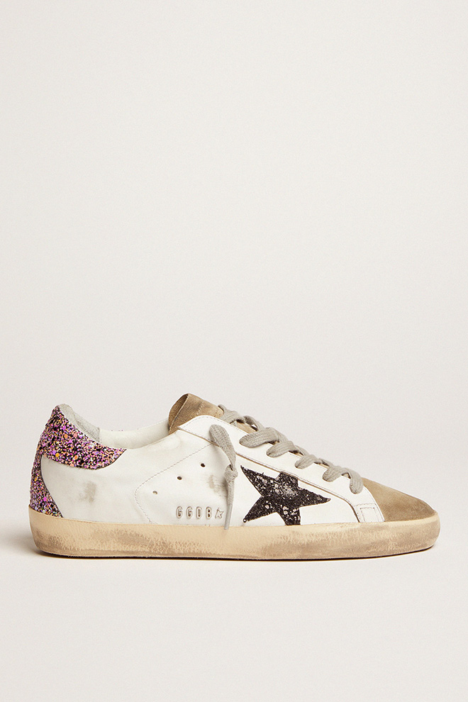 Golden goose superstar distressed glittered store leather sneakers