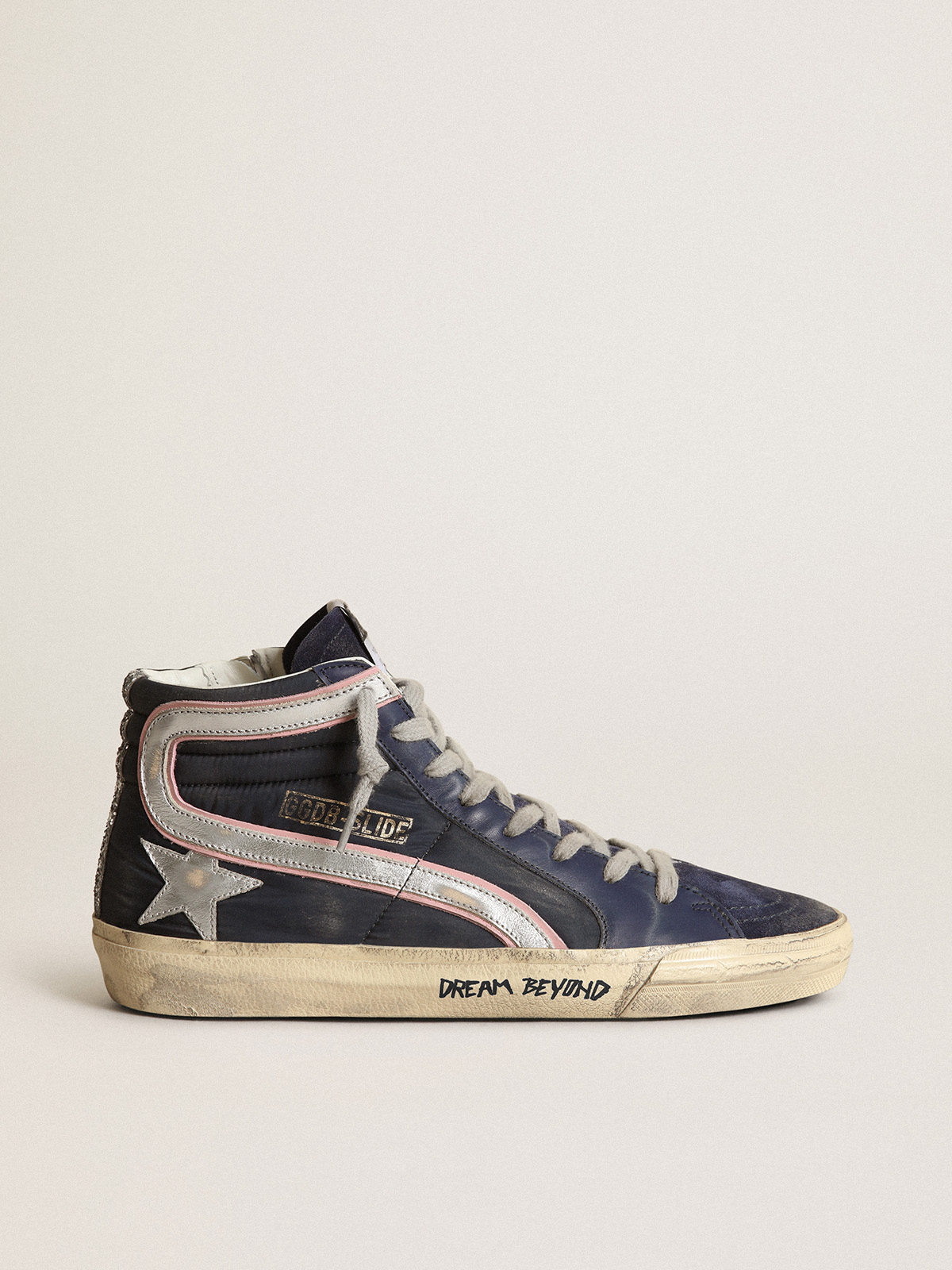 Slide LTD sneakers in blue nylon with silver metallic leather star