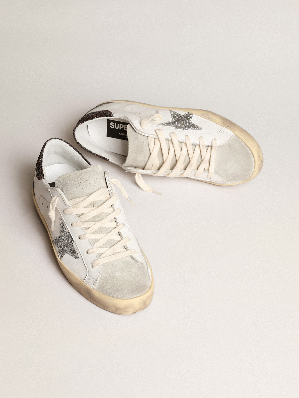 Super-Star with silver star and brown glitter heel tab | Golden Goose