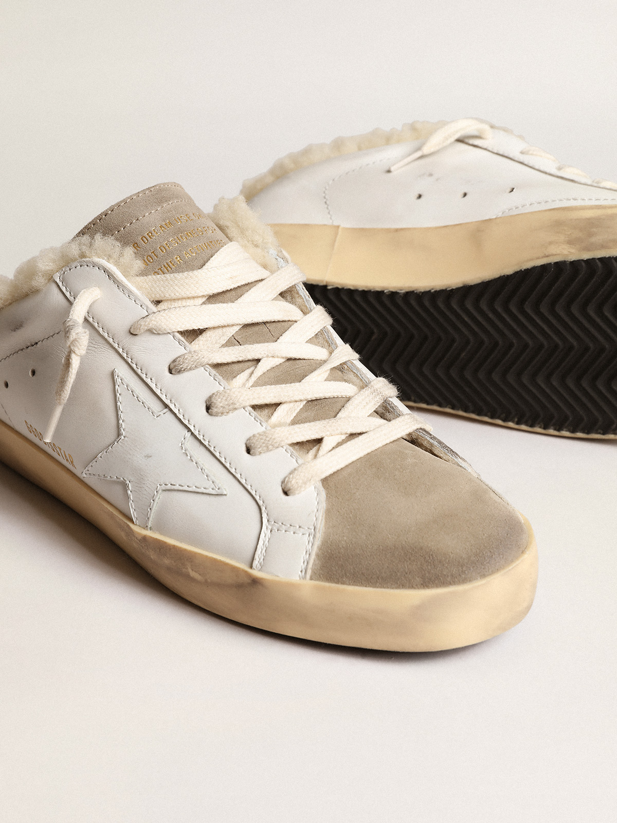 Super-Star Sabots with white leather star and shearling lining | Golden  Goose