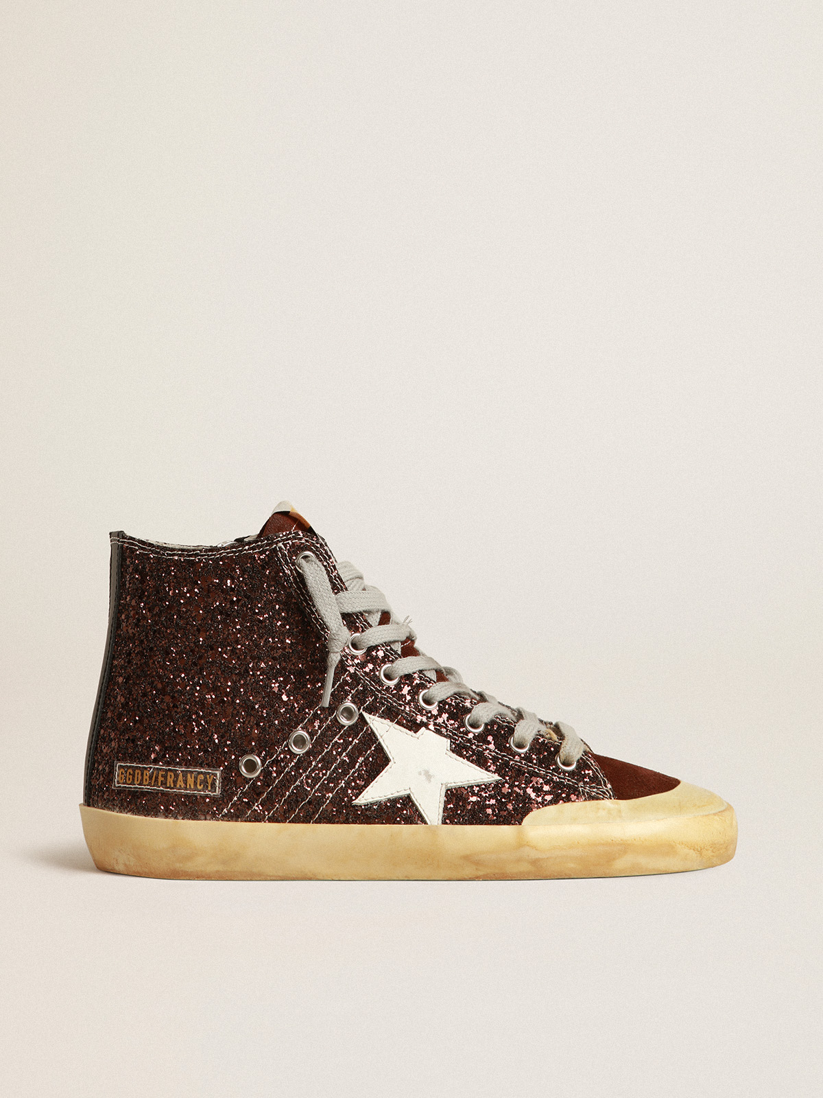 Francy Penstar in brown glitter with white leather star | Golden Goose