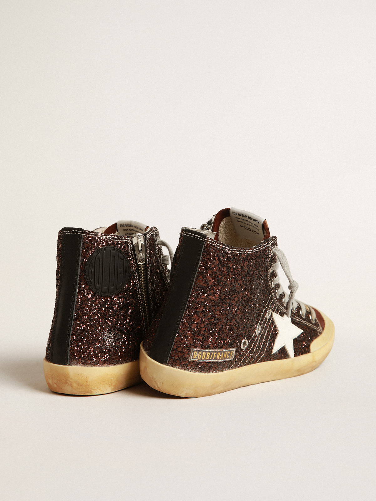 Francy Penstar in brown glitter with white leather star | Golden Goose