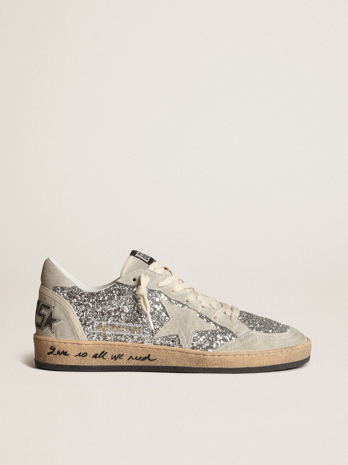 Ball Star in silver glitter with ice-gray suede inserts | Golden Goose