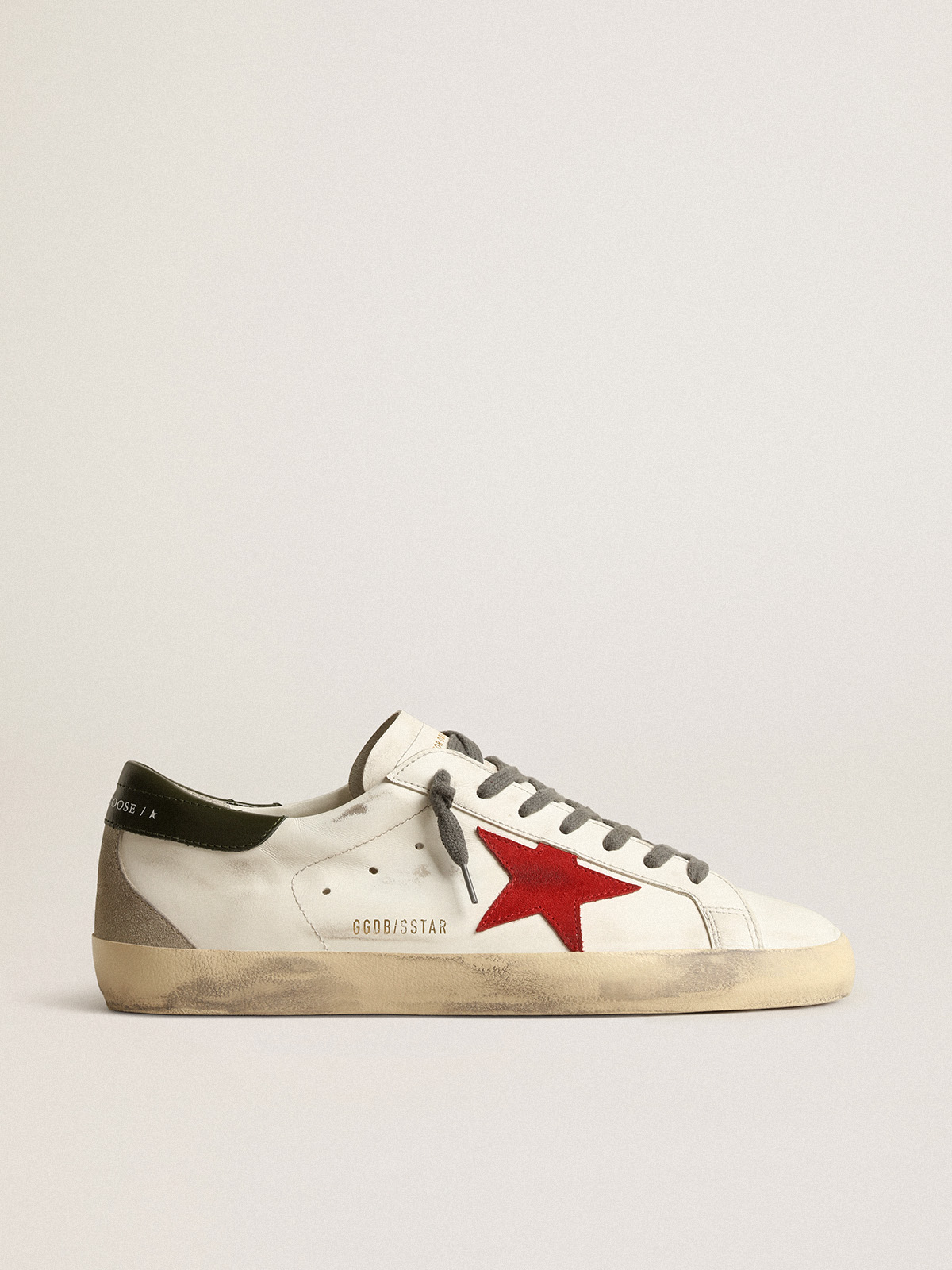Men\'s Super-Star with red suede star and green leather heel tab | Golden  Goose