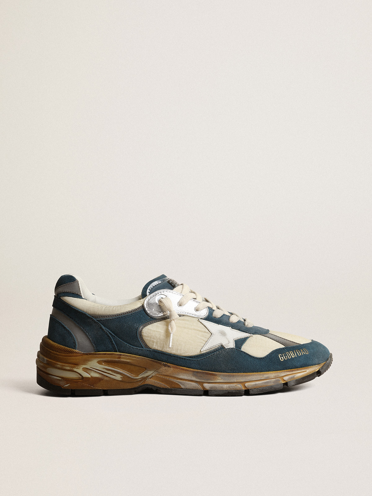 Golden goose white store leather blue suede