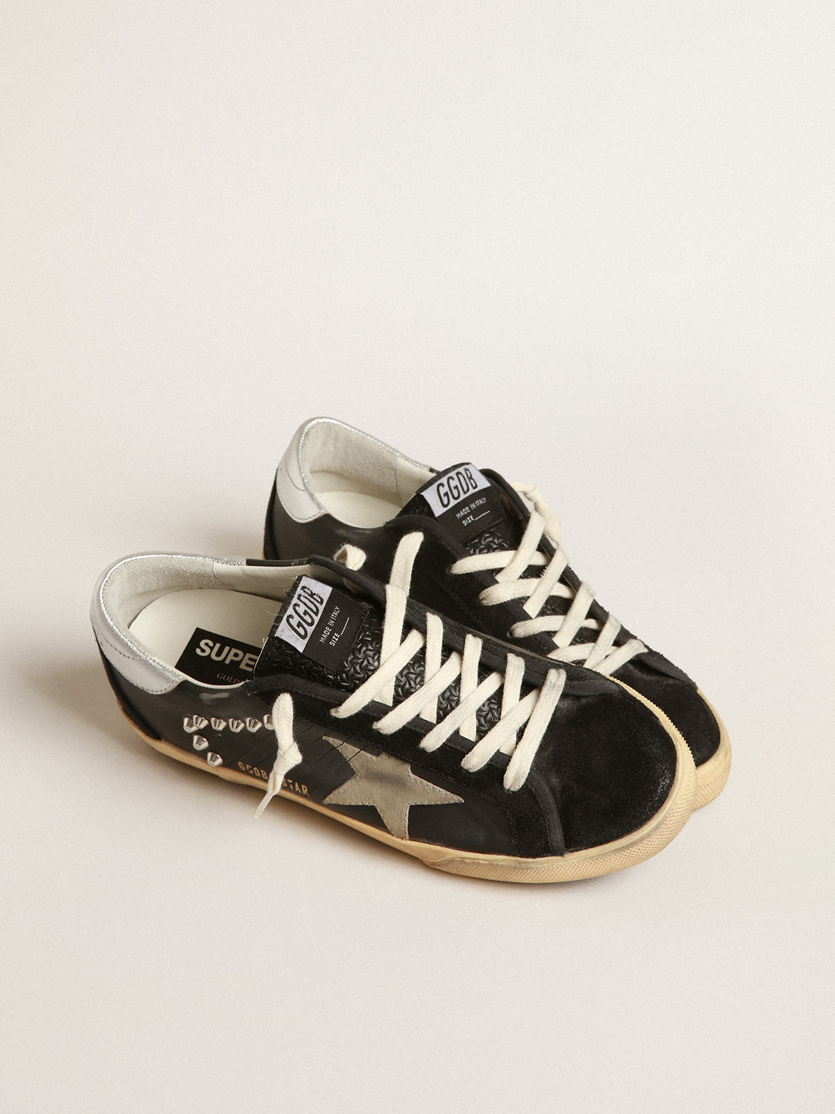 Golden goose superstar distressed shop metallic leather and suede sneakers