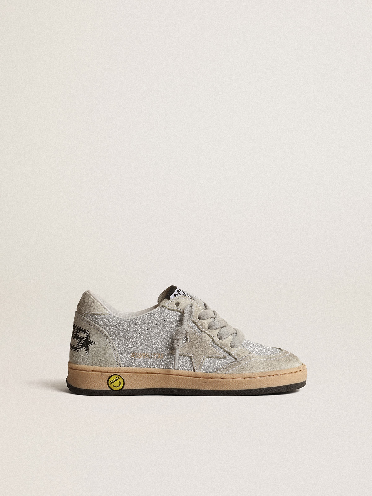 Ball Star Young in glitter with ice-gray suede inserts | Golden Goose